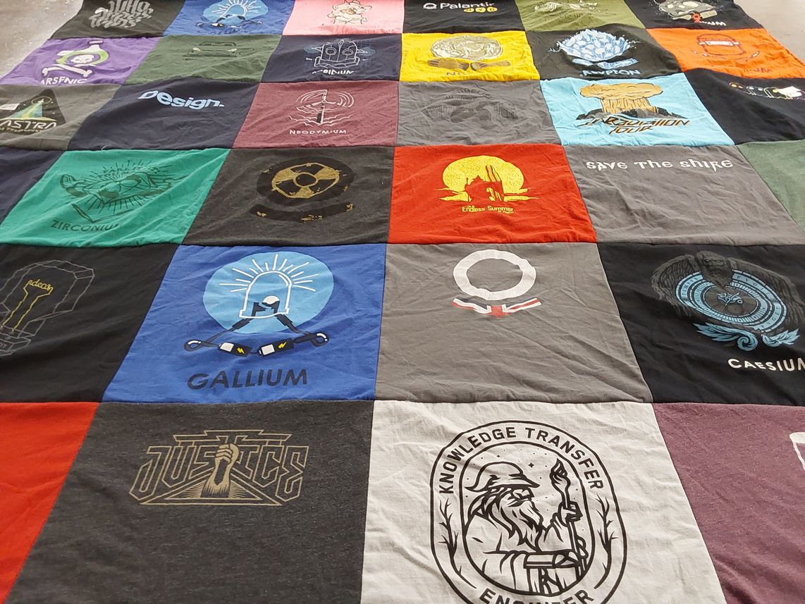 T-shirt quilt with science, engineering themes by Timothy from DC