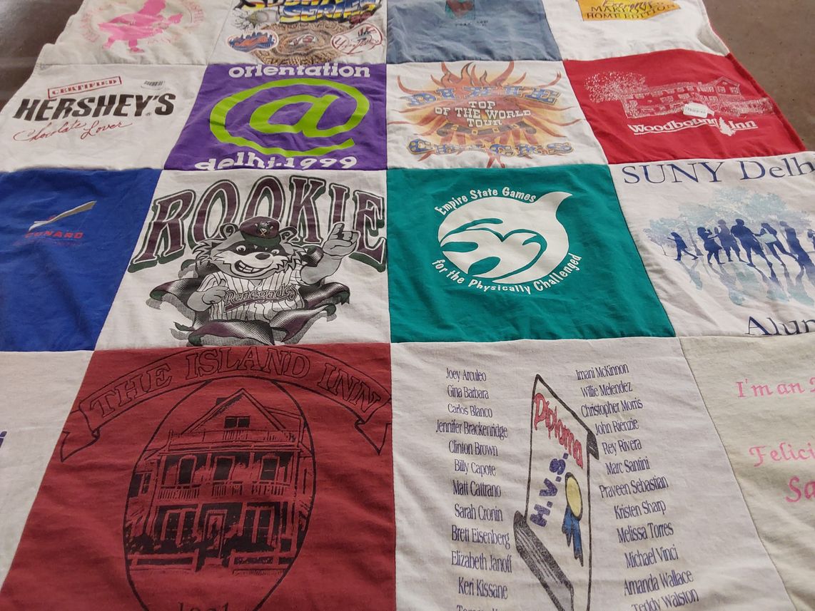 T-shirt quilt featuring delhi collegiate team by Kathleen from NY