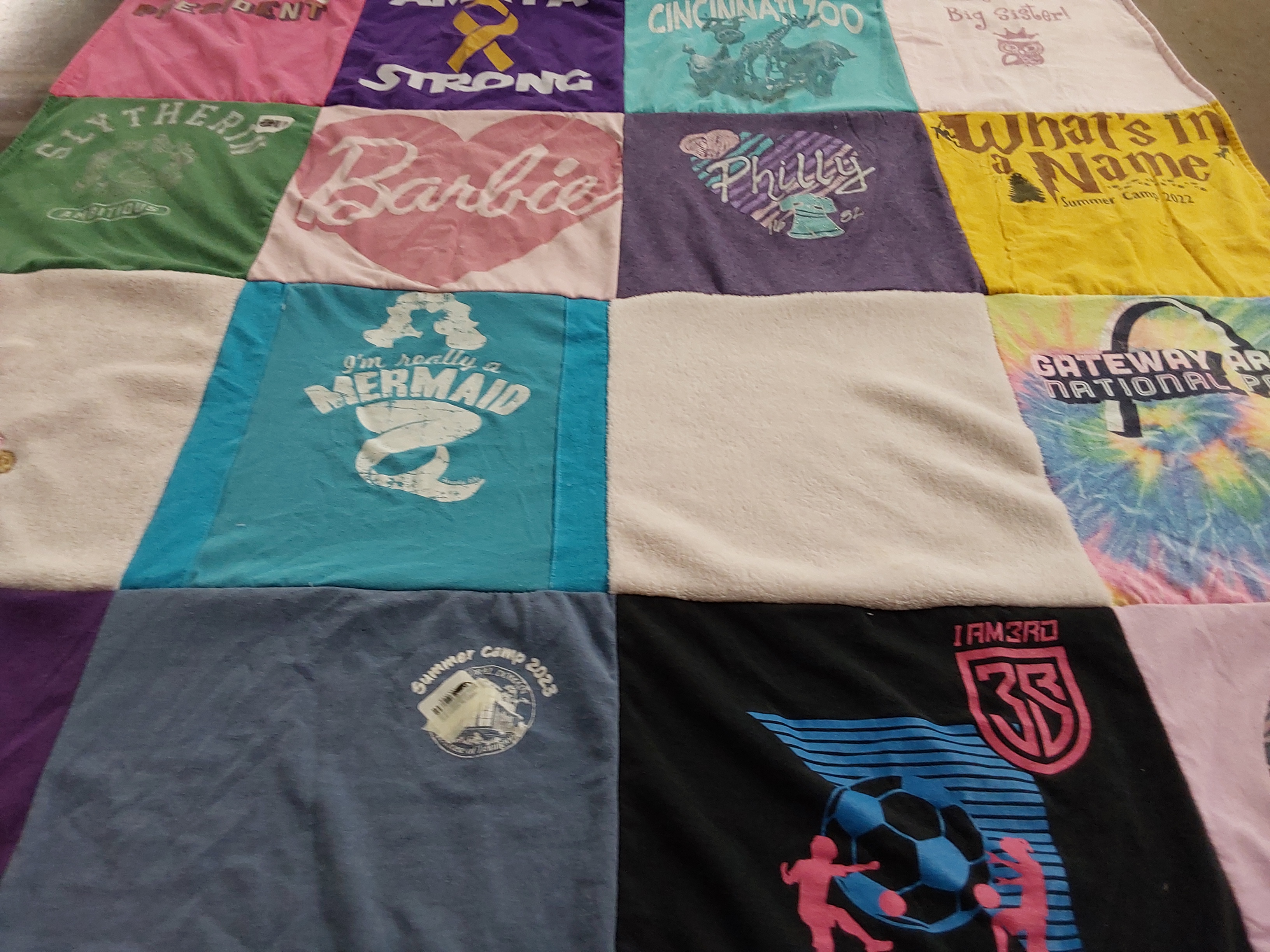T-shirt quilt with animals, camping themes by Krista from KY