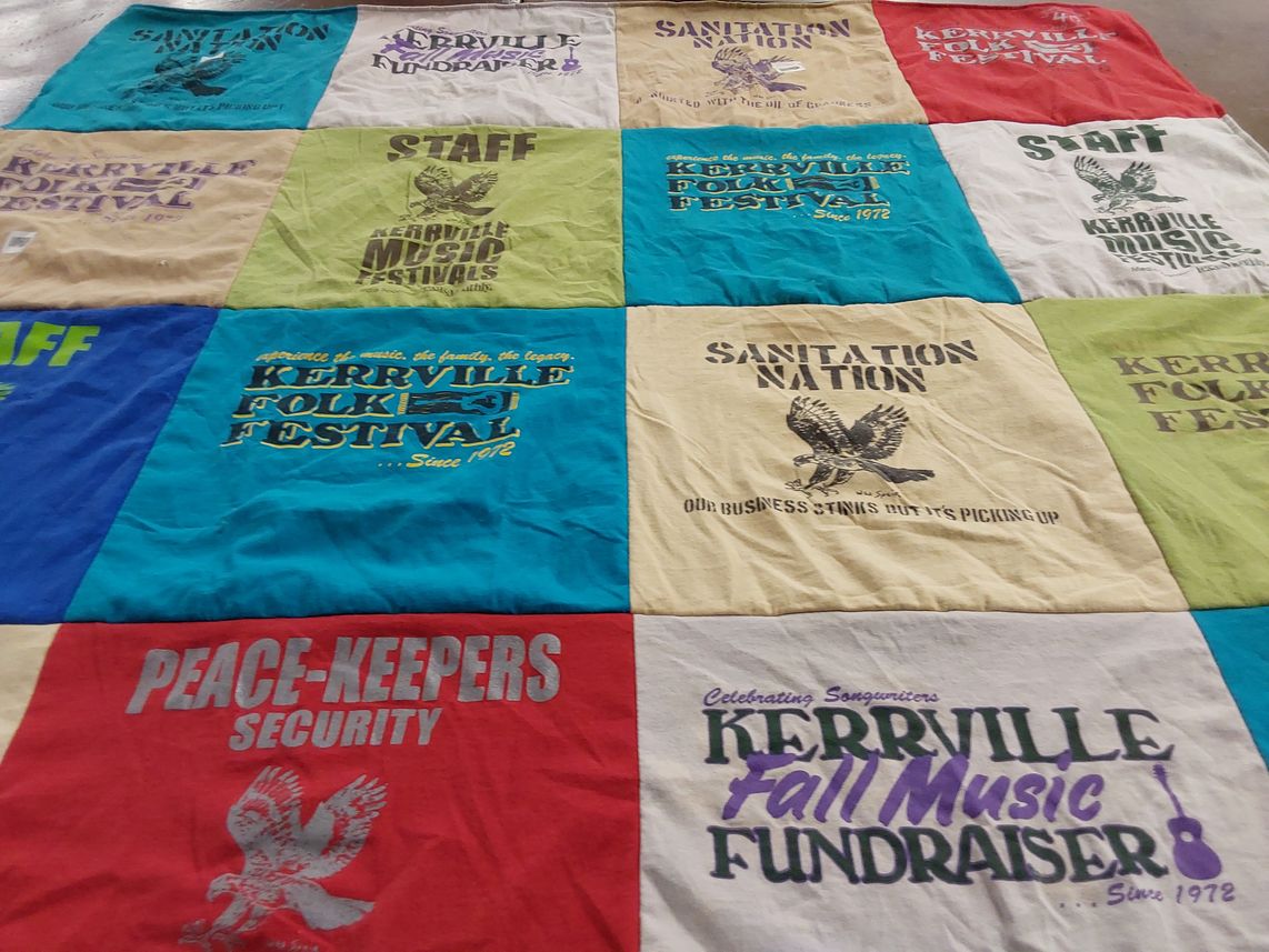 T-shirt quilt with music, fundraising themes by Gabby from TX