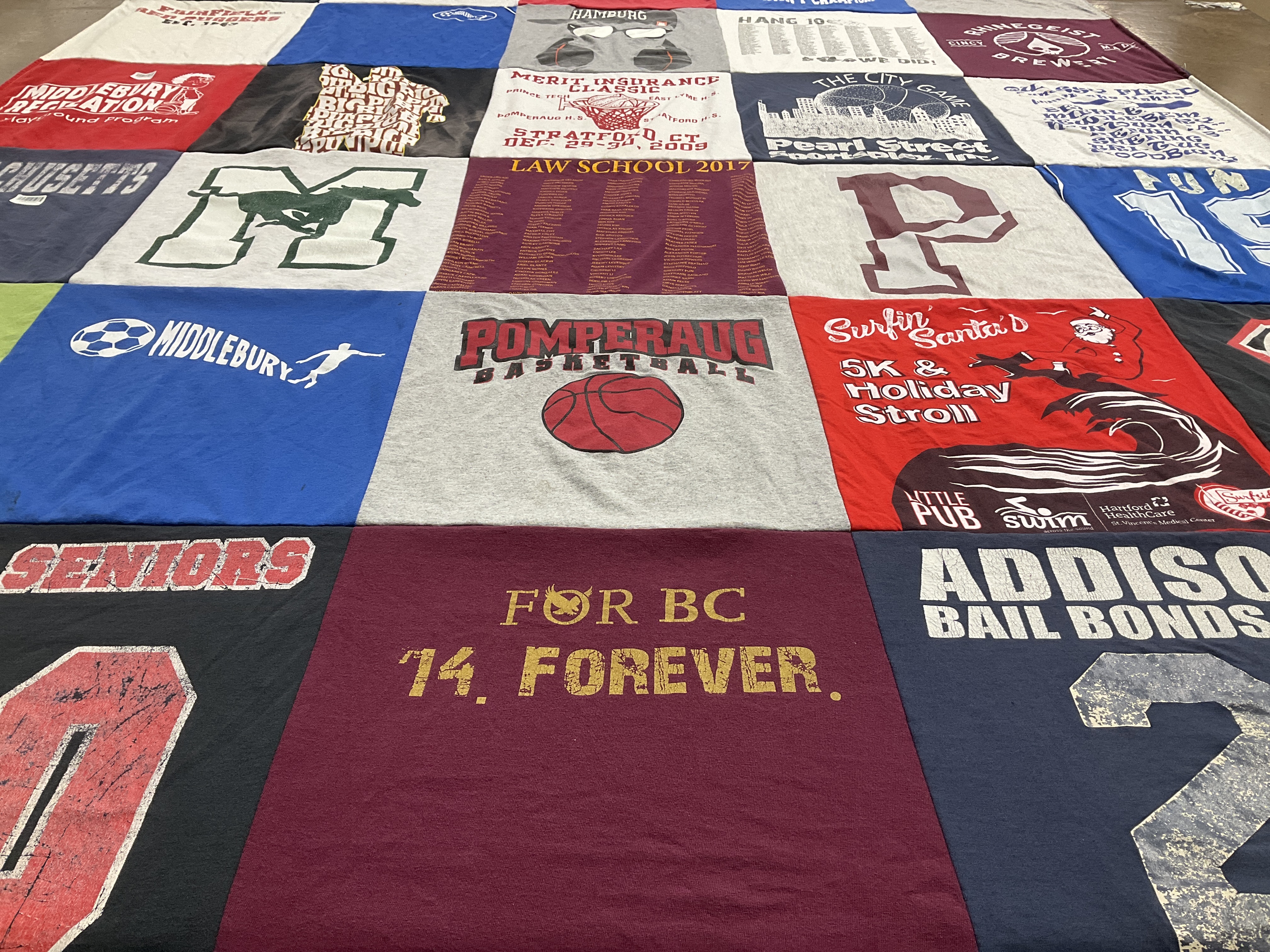 T-shirt quilt featuring pomperaug basketball by Gregory from CT