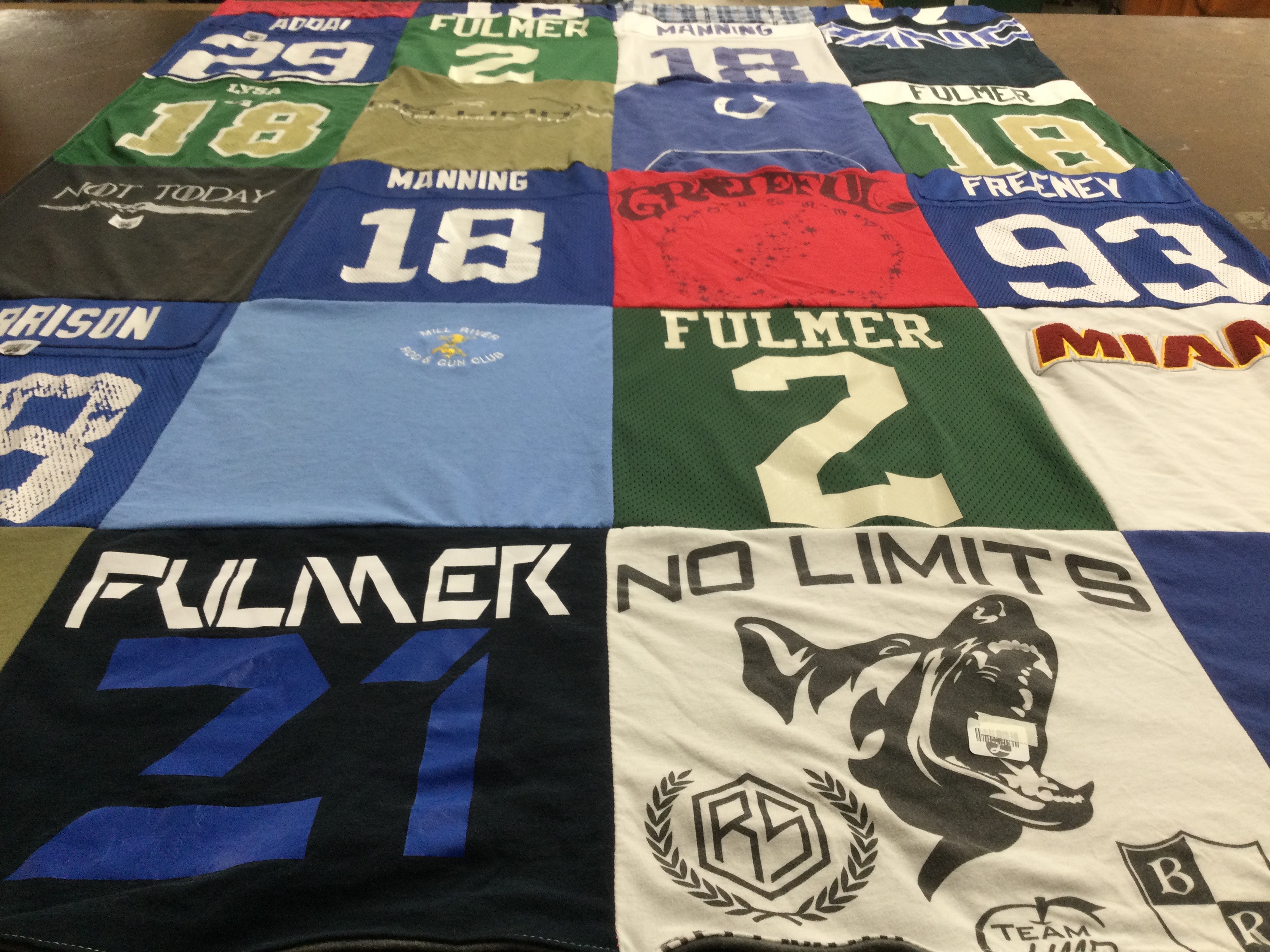 T-shirt quilt with sports, fishing themes by Michelle from FL