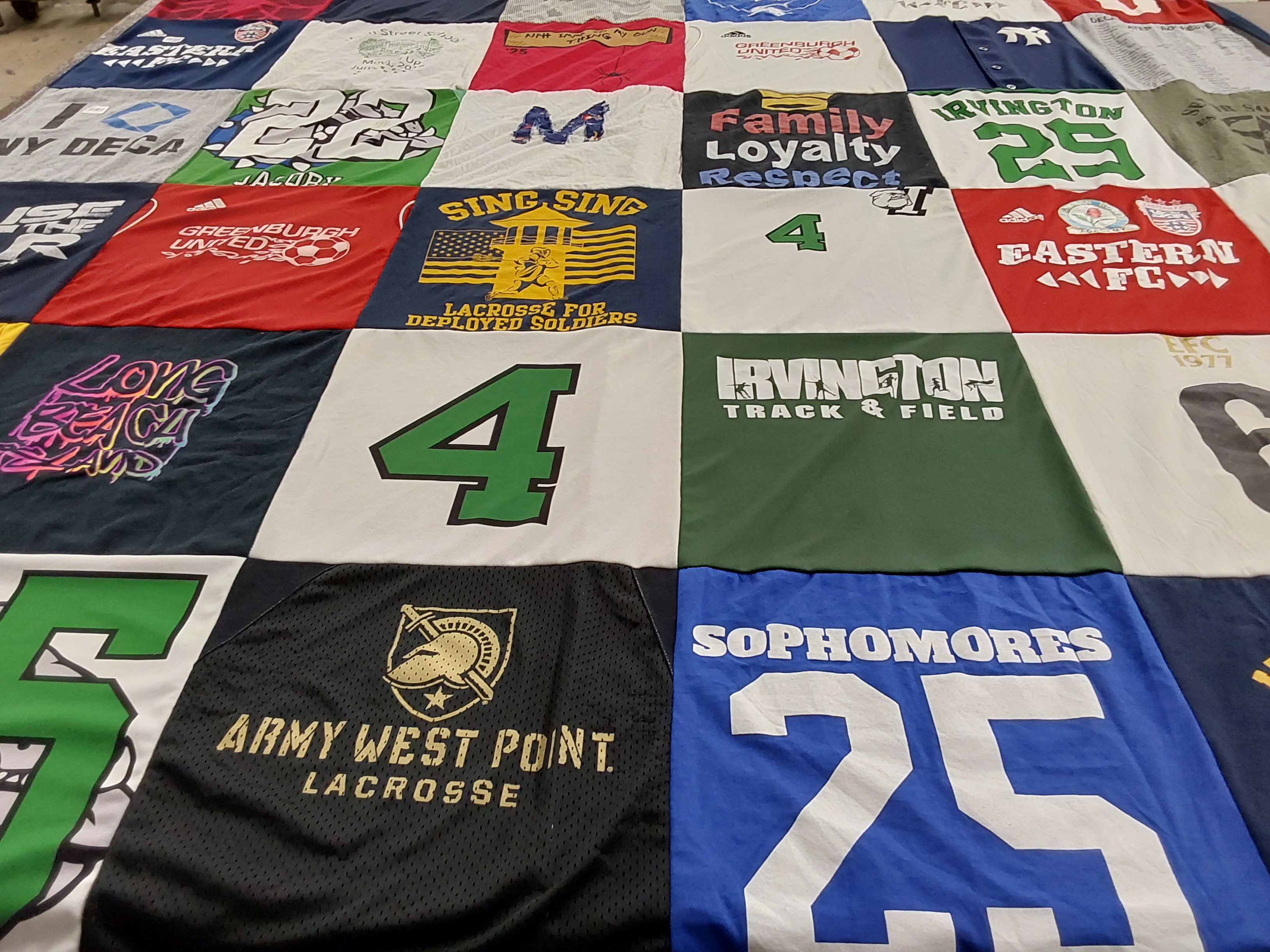 T-shirt quilt featuring greenburgh united football club, army west point lacrosse by Debra from NY
