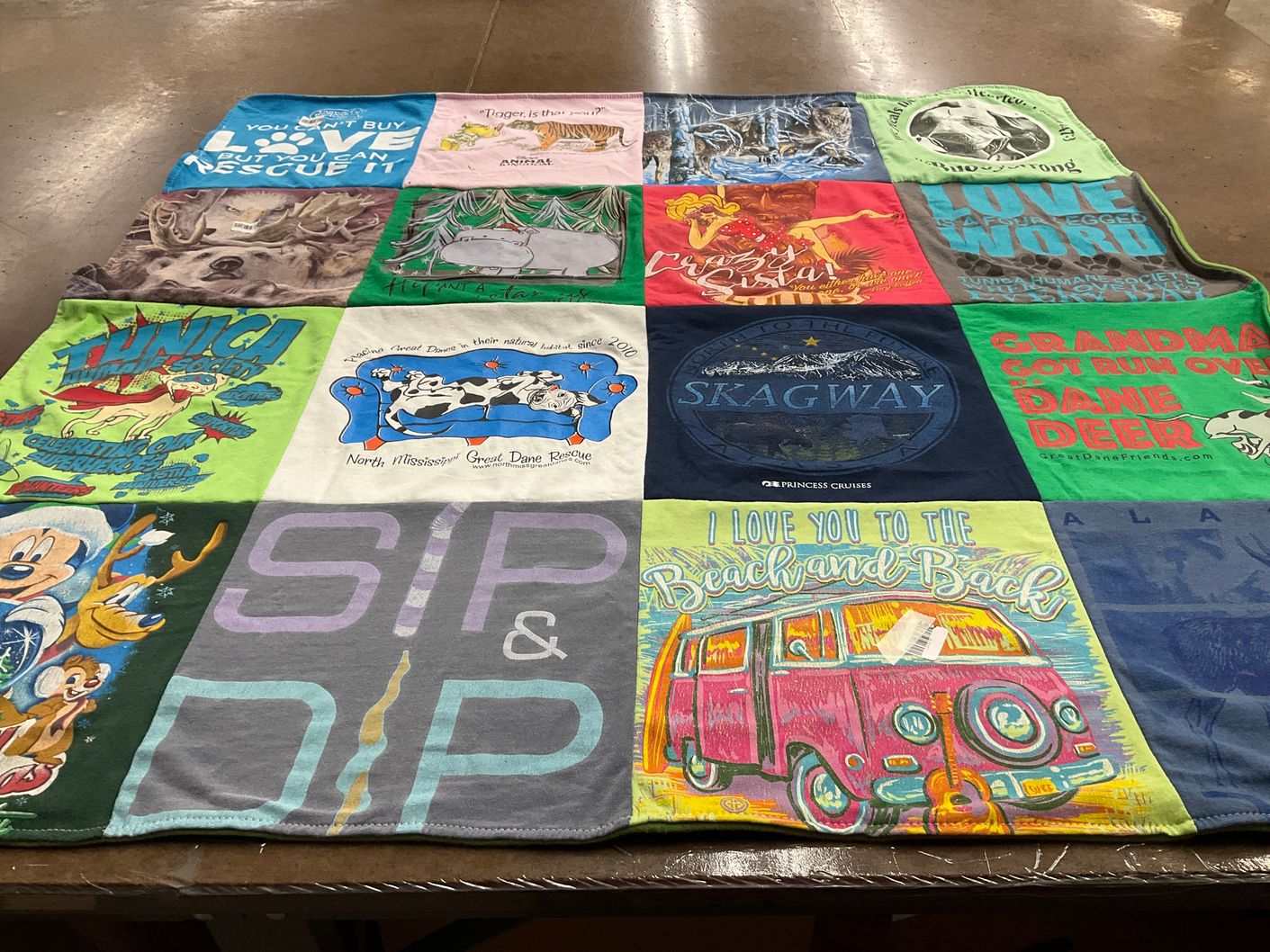 T-shirt quilt with animal rescue, beach themes by Debra from MS