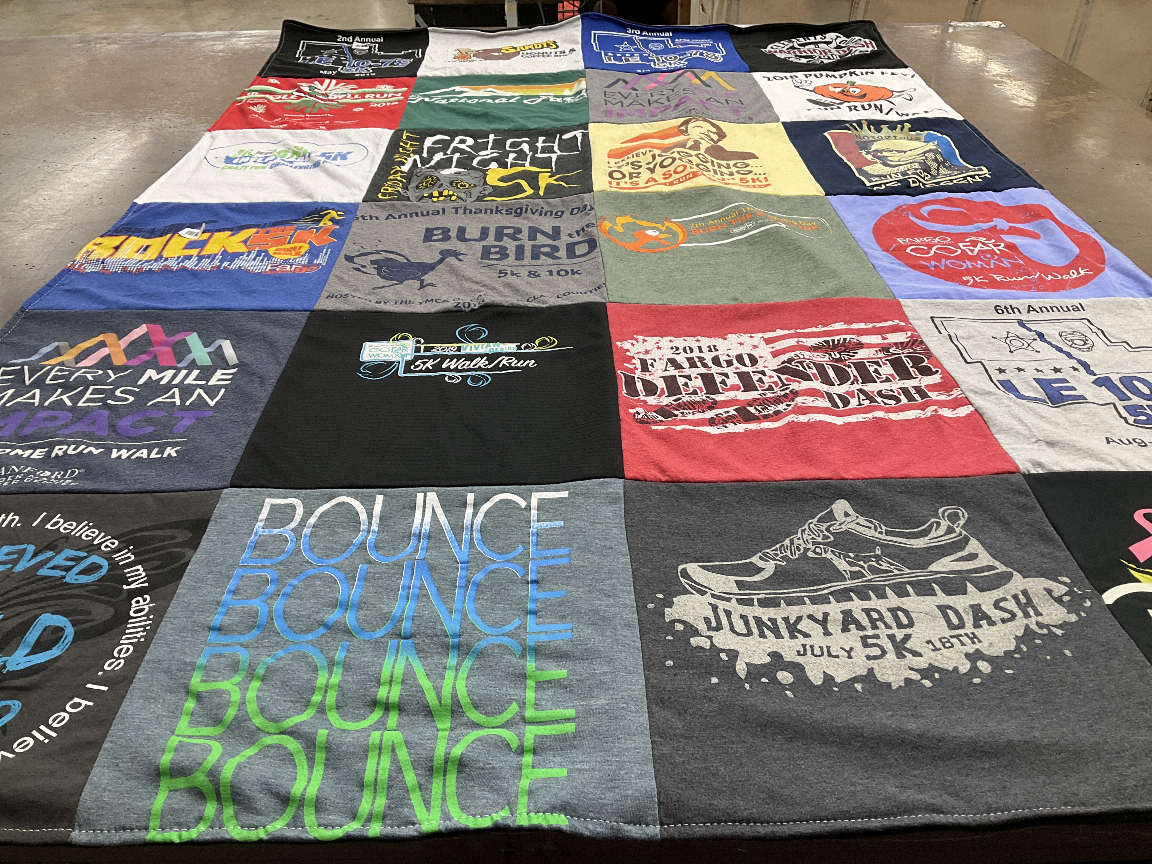 T-shirt quilt with running, fitness themes by Jenna from MN