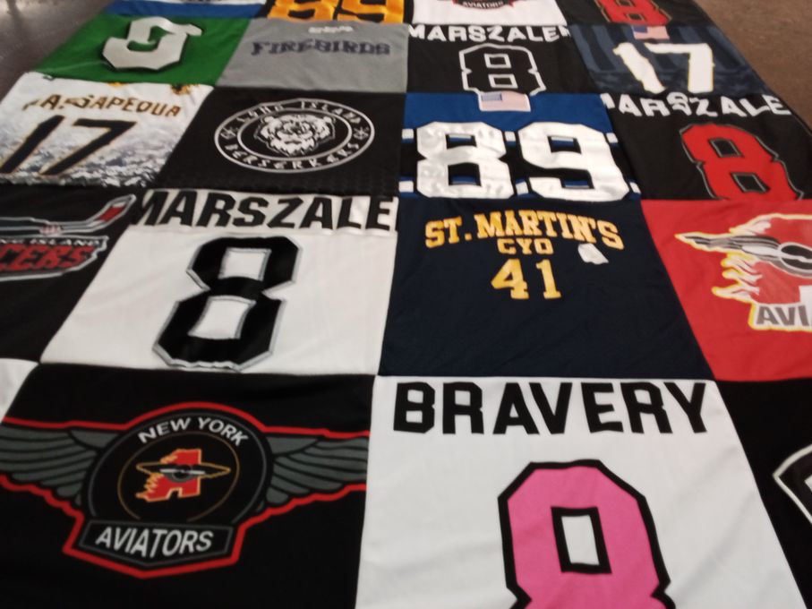 T-shirt quilt featuring new york aviators, firebirds by Joi from NY