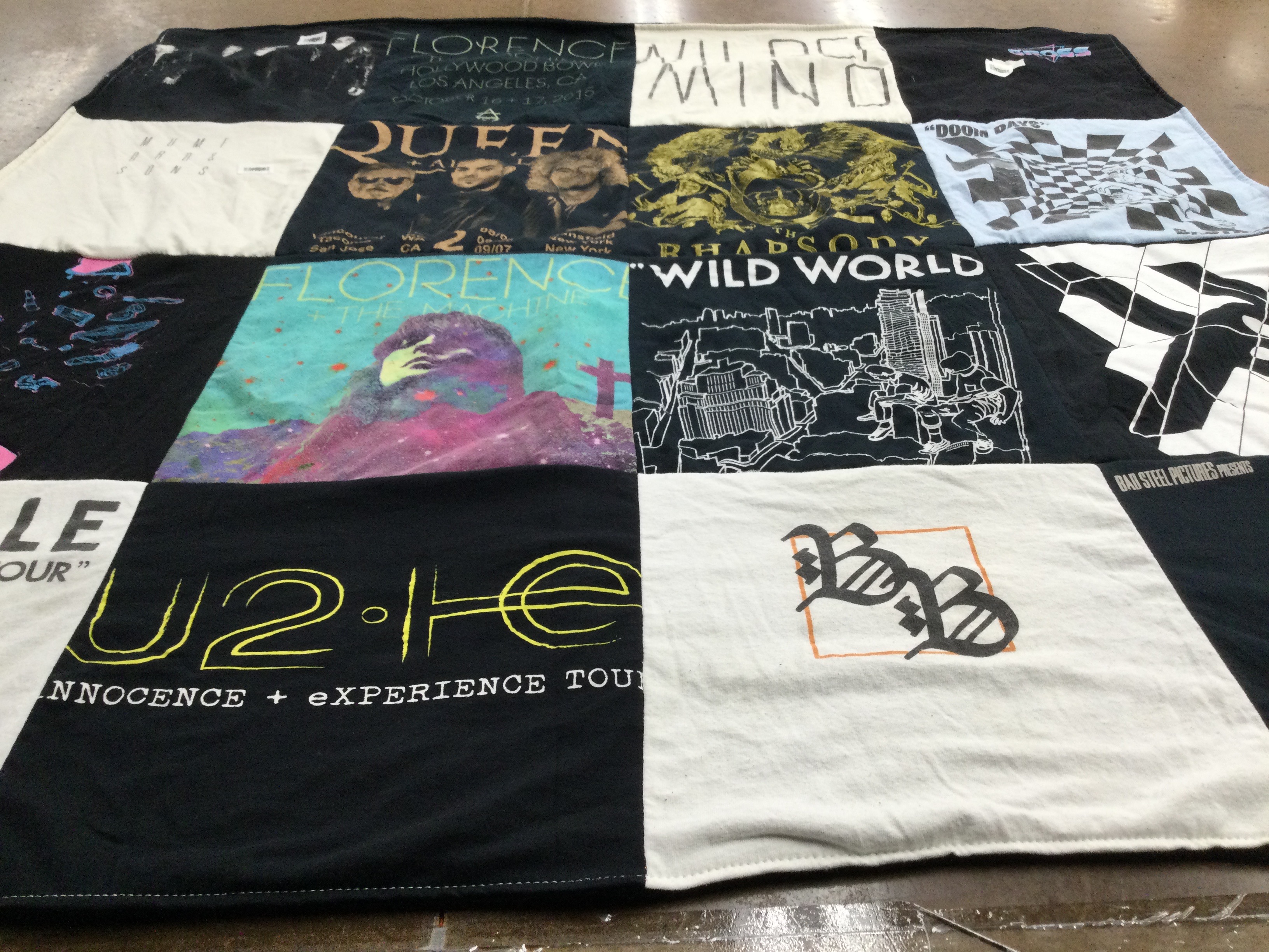 T-shirt quilt with music, concerts themes by Lisa L from CA