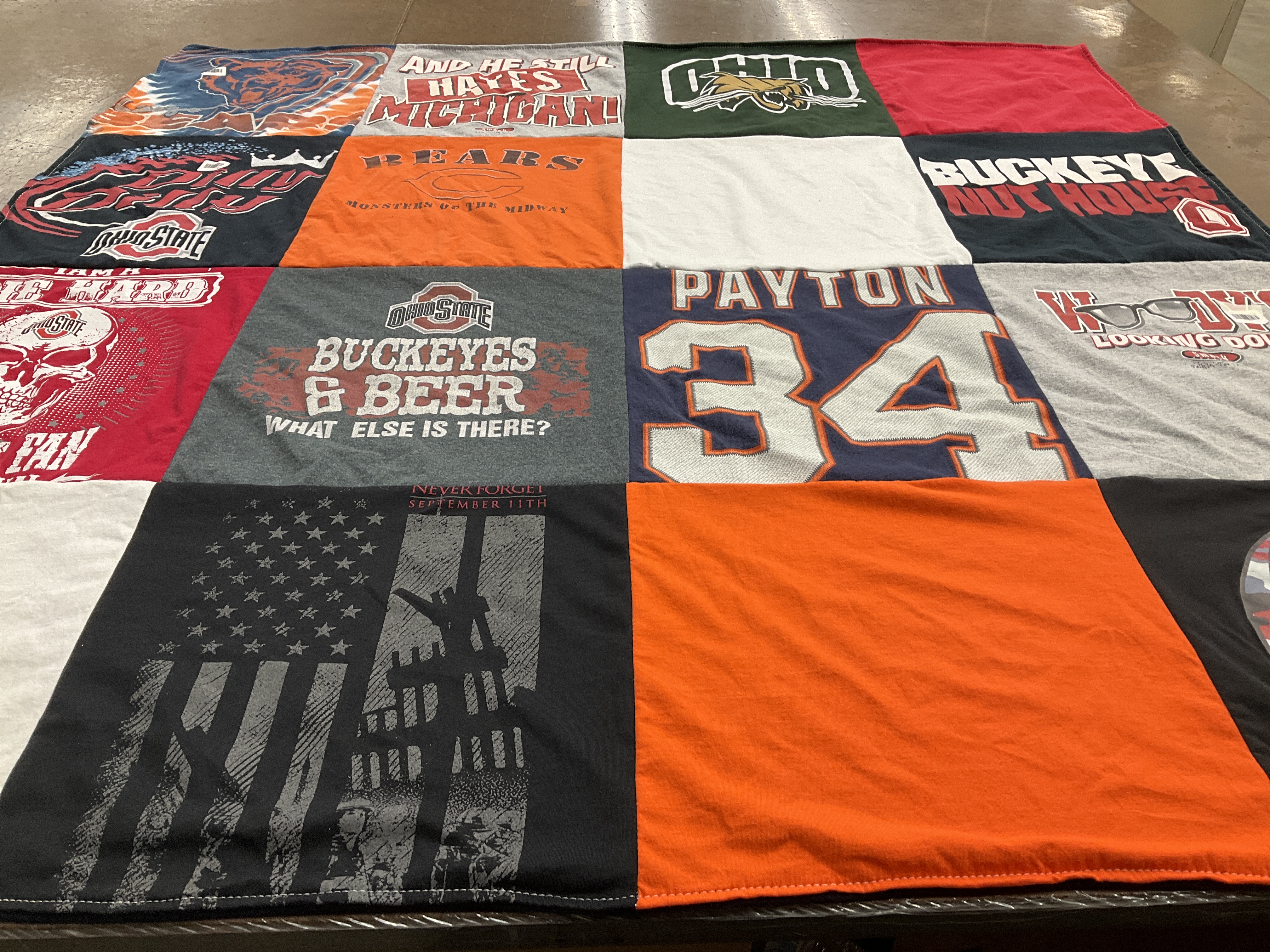 T-shirt quilt featuring chicago bears, ohio state university by Lesa from OH