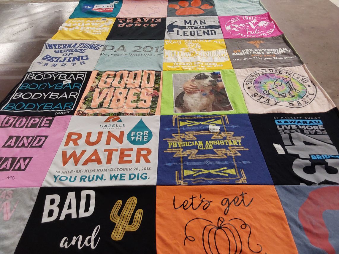 T-shirt quilt with fitness, running themes by Stephanie from TX