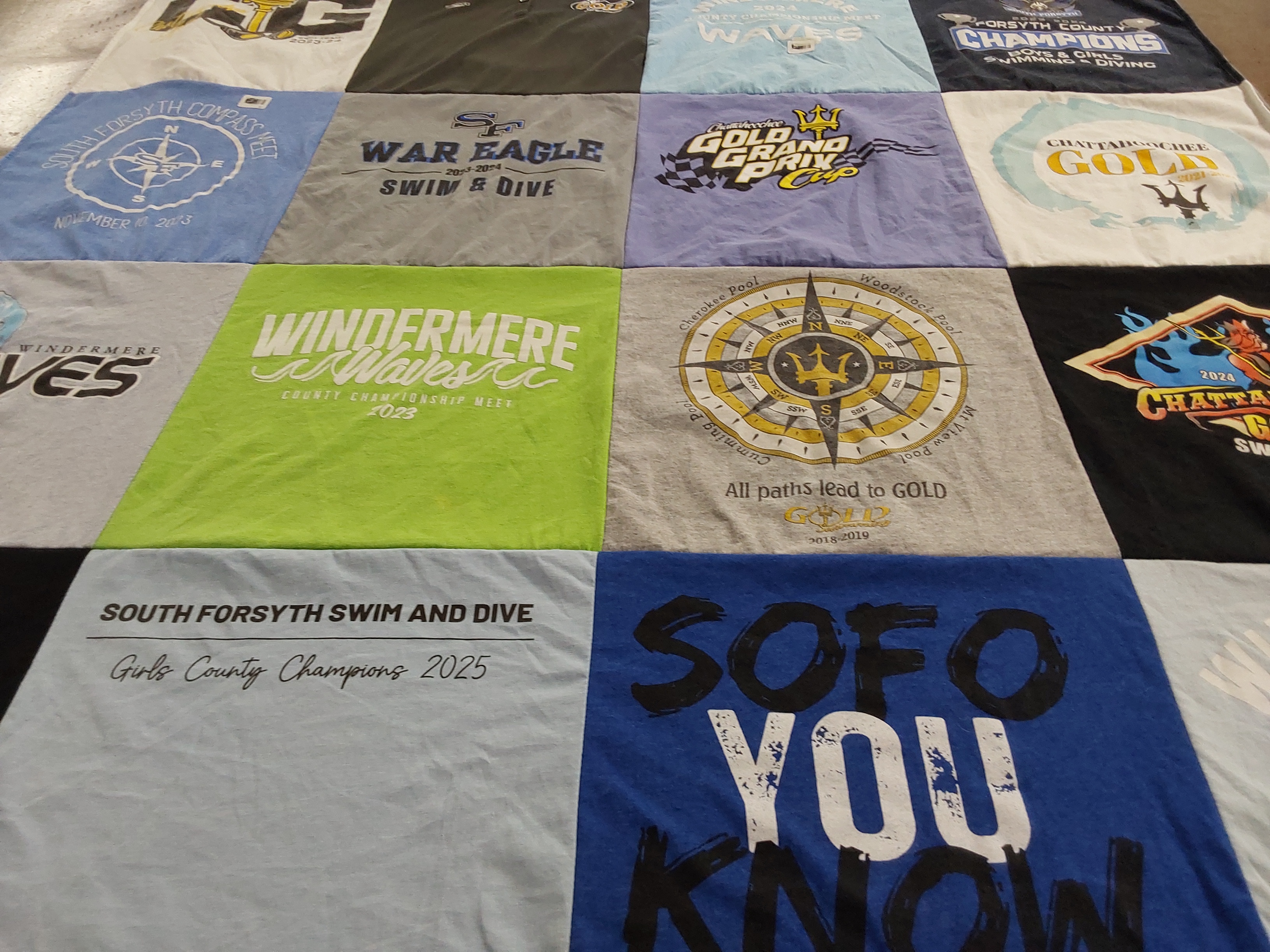 T-shirt quilt featuring windermere waves, south forsyth swim and dive by Tina from GA