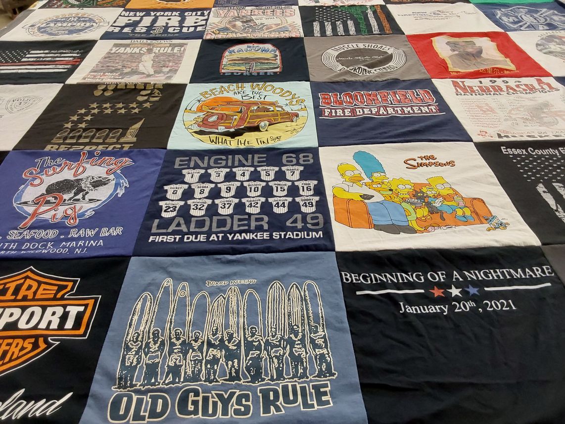 T-shirt quilt with firefighting, sports themes by Michael  from NJ