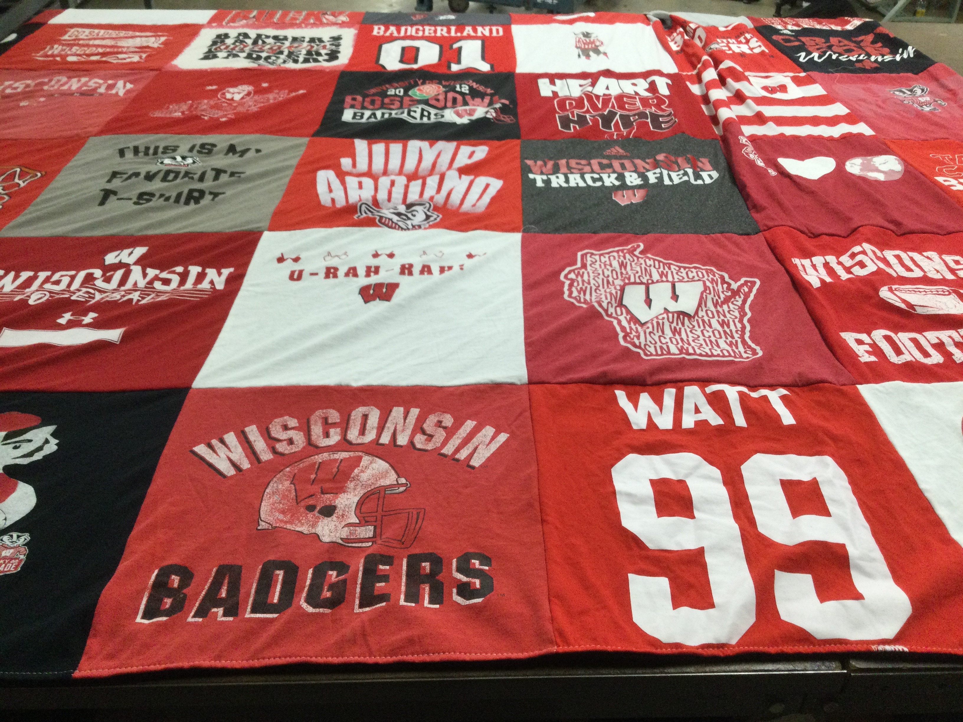 T-shirt quilt featuring wisconsin badgers by Kathi from WI
