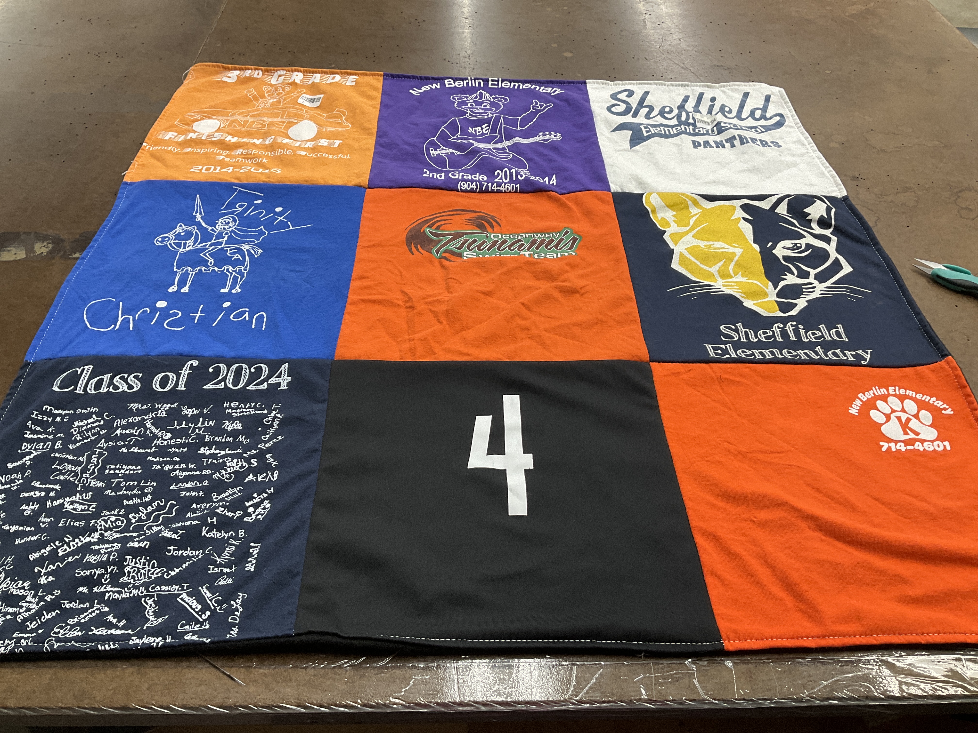 T-shirt quilt featuring sheffield elementary panthers by Nadine from CA