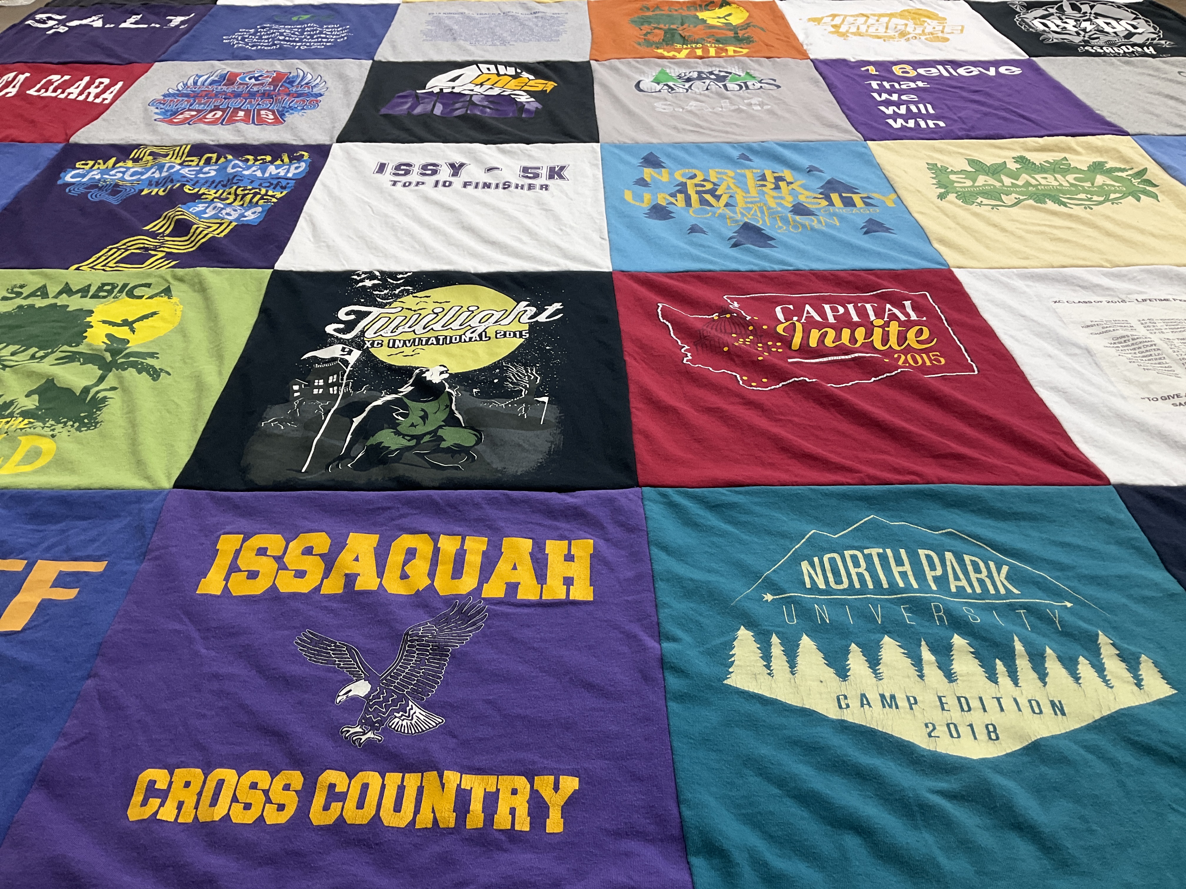 T-shirt quilt featuring issaquah cross country by Roberta from WA