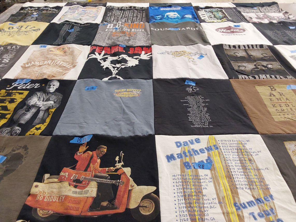 T-shirt quilt with music, concerts themes by Cory from FL