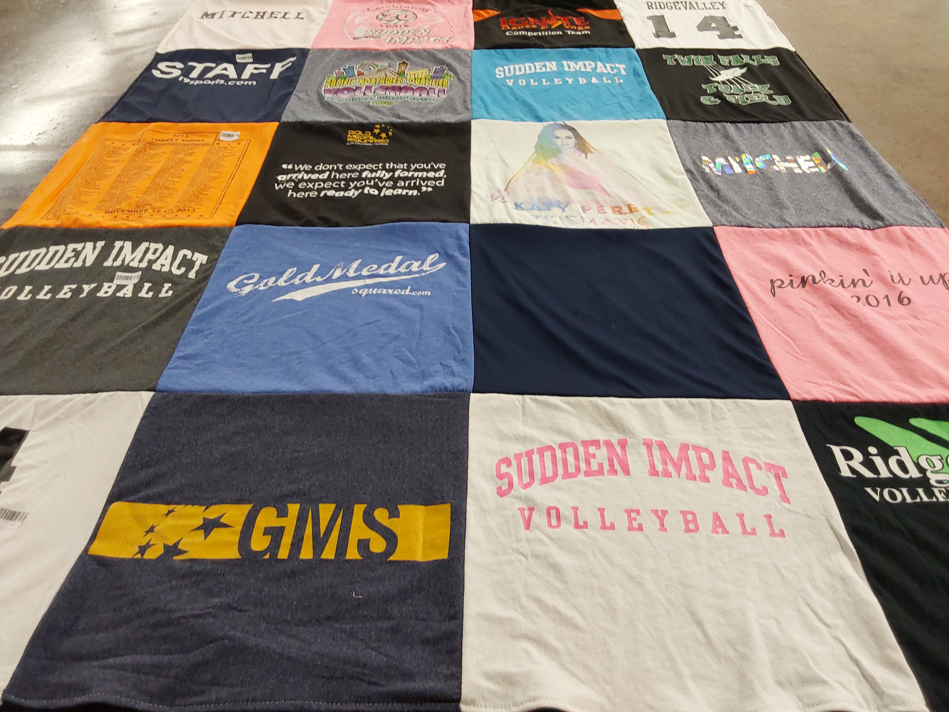 T-shirt quilt from twin falls middle school by Rhonda from WA