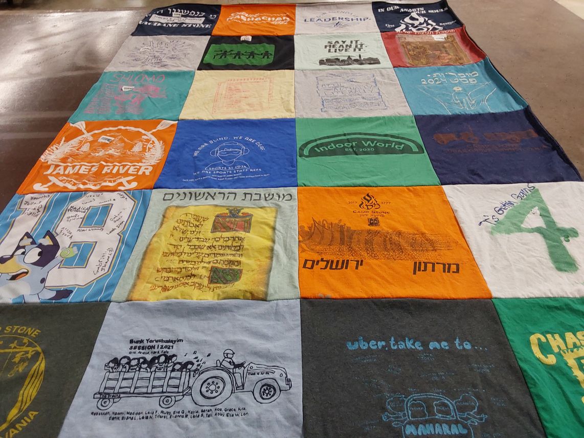 T-shirt quilt with camping, outdoor activities themes by Danit from GA