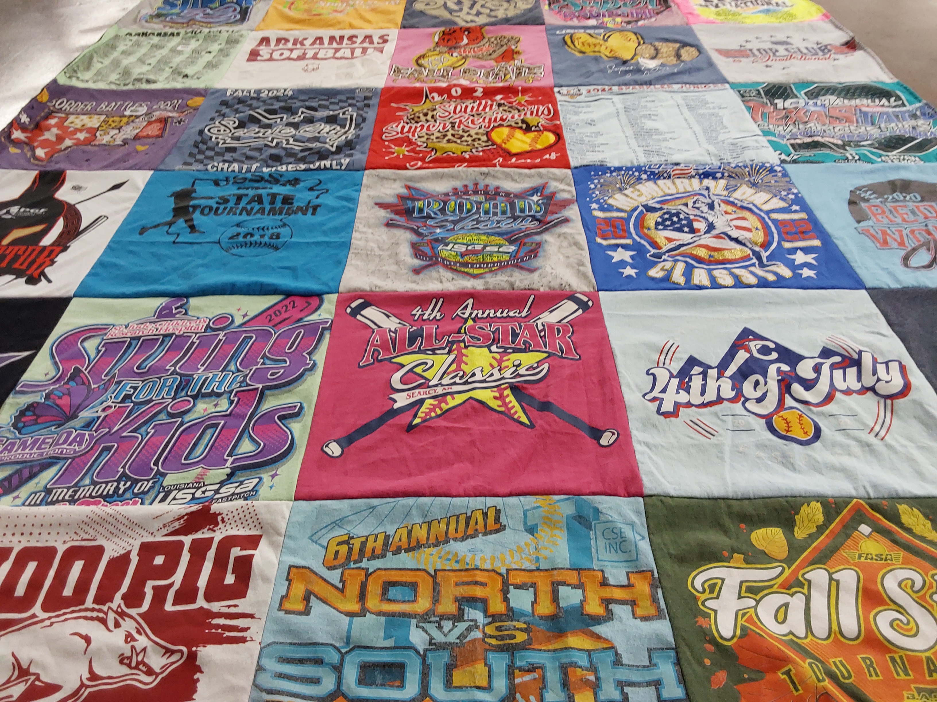 T-shirt quilt with softball, sports themes by Amanda from AR
