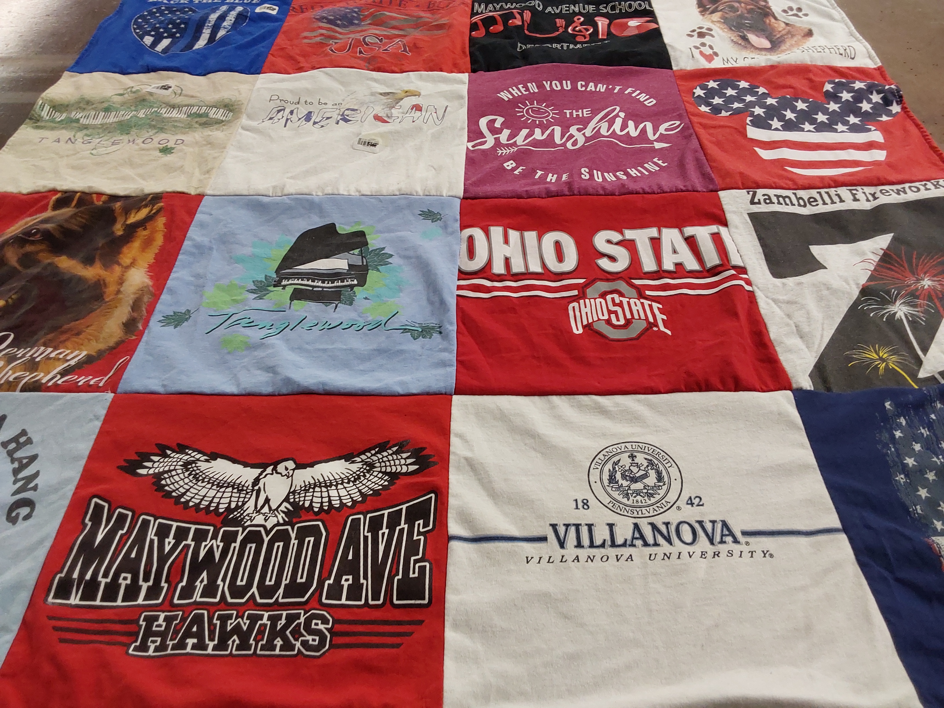 T-shirt quilt featuring maywood ave hawks by Bernadette from NJ