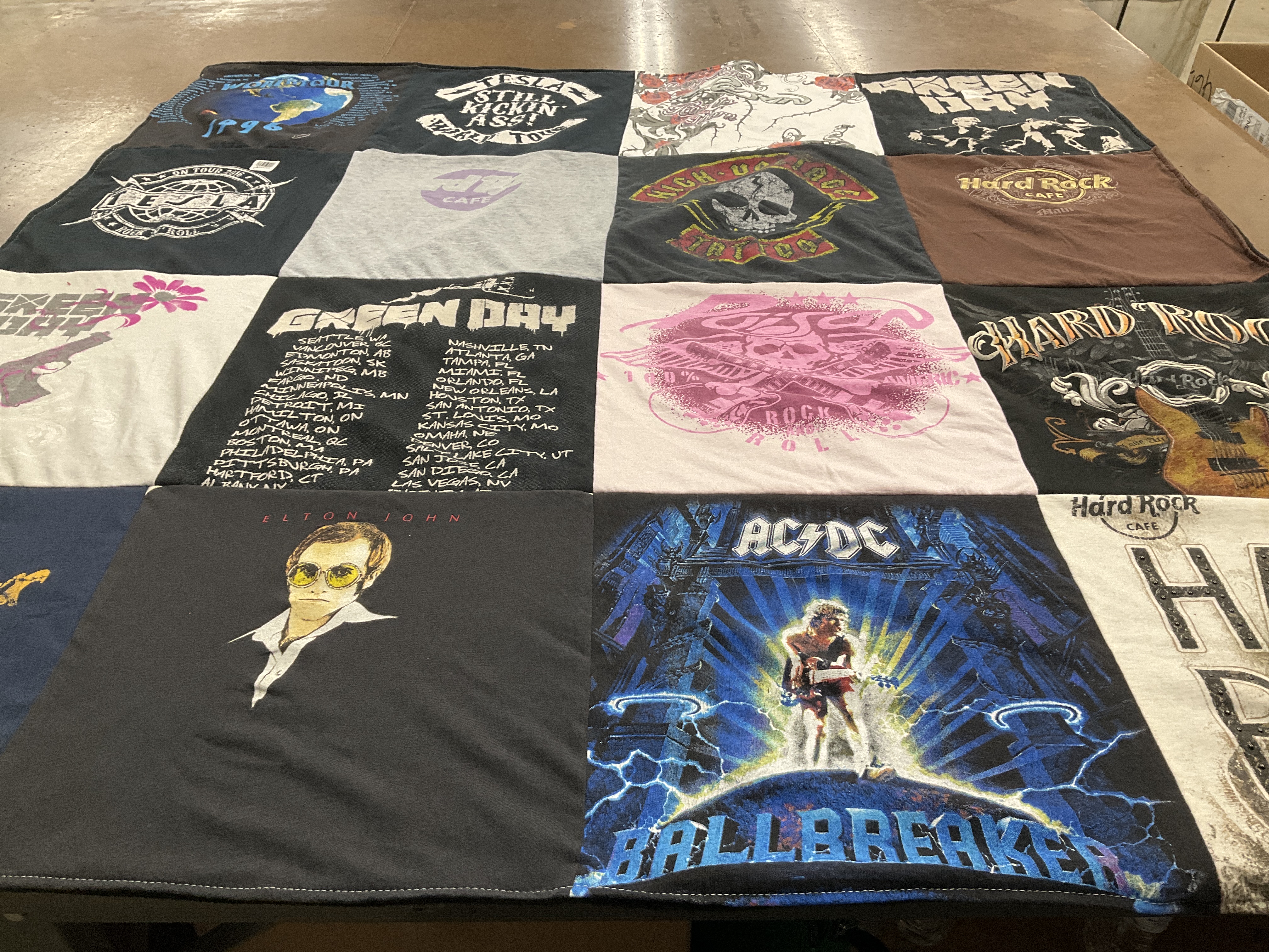 T-shirt quilt with music, concerts themes by Brooke from MO