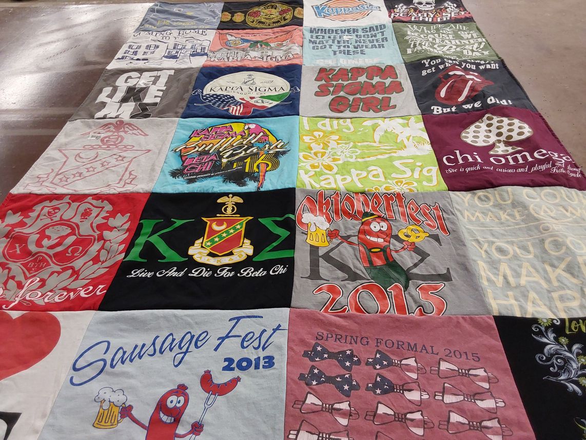 T-shirt quilt with fraternities, sororities themes by Michelle from MO