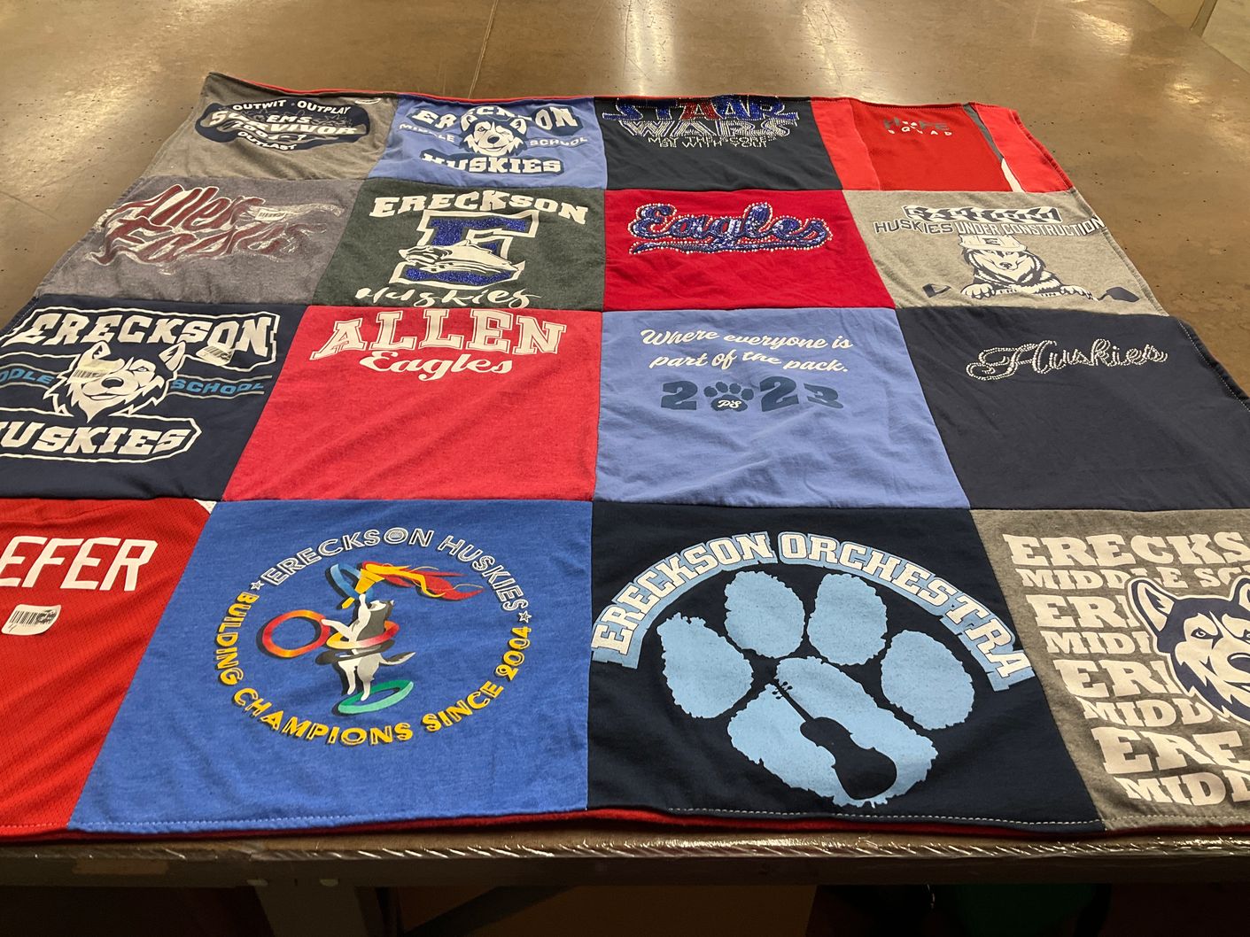 T-shirt quilt featuring erickson huskies, allen eagles by Laurie from TX