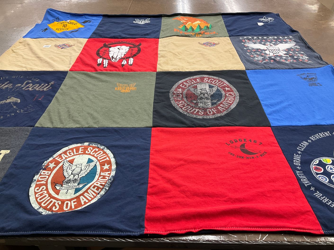 T-shirt quilt with scouting, outdoors themes by Kristy from IA