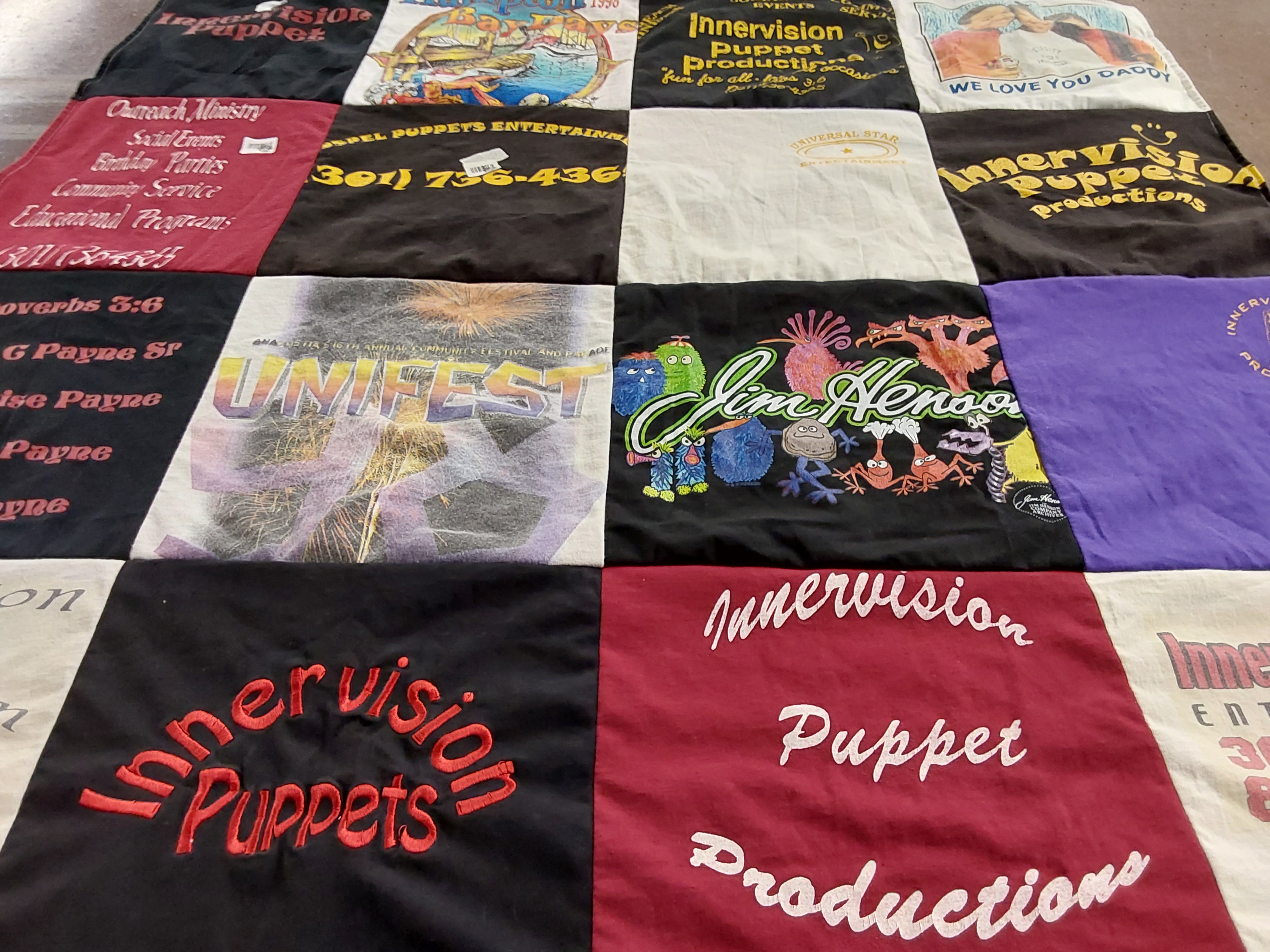 T-shirt quilt with puppetry, ministry themes by Louis from MD