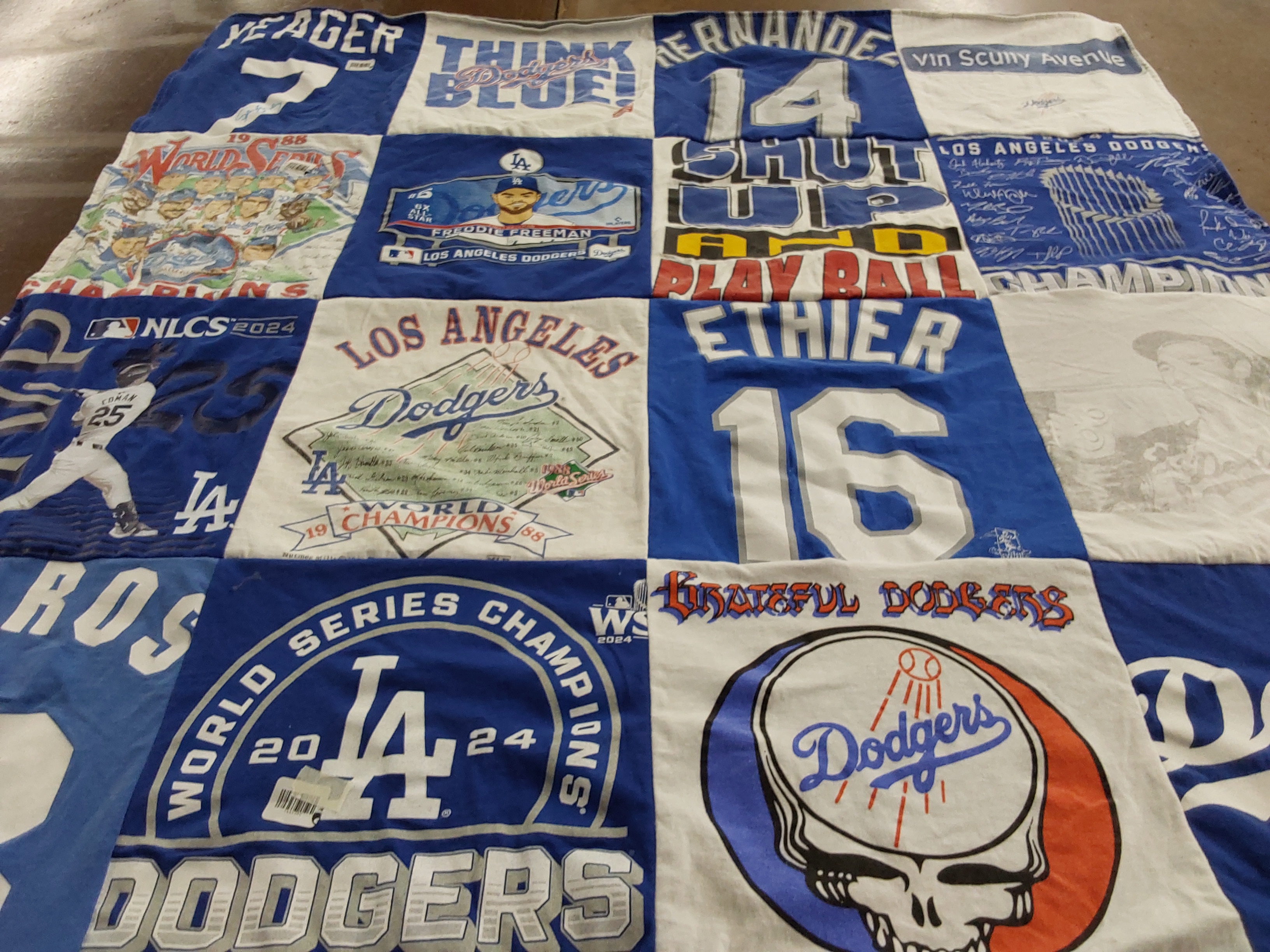 T-shirt quilt with baseball, sports themes by JOHN from CA