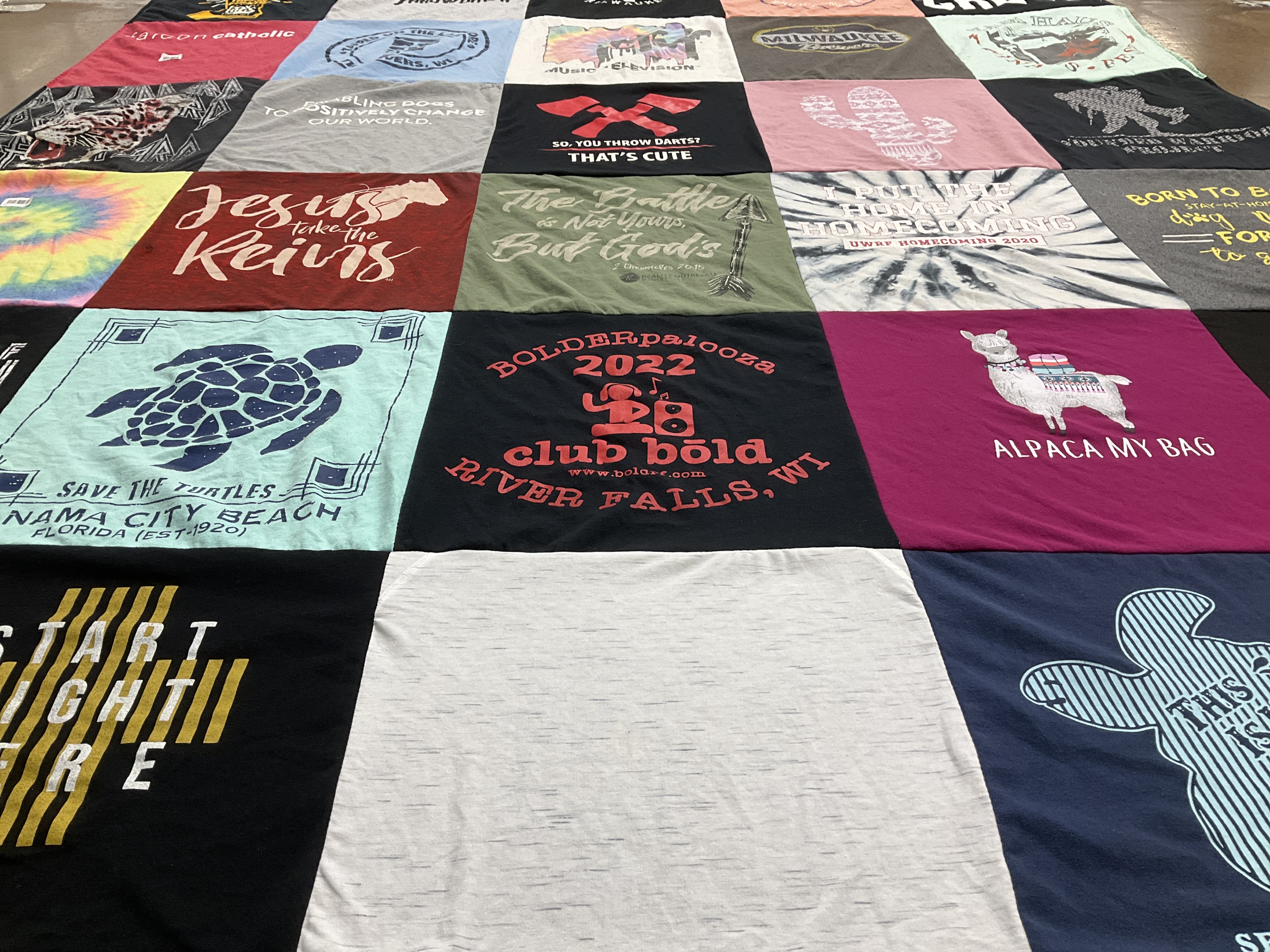T-shirt quilt with saving turtles, jesus themes by Diane from WI