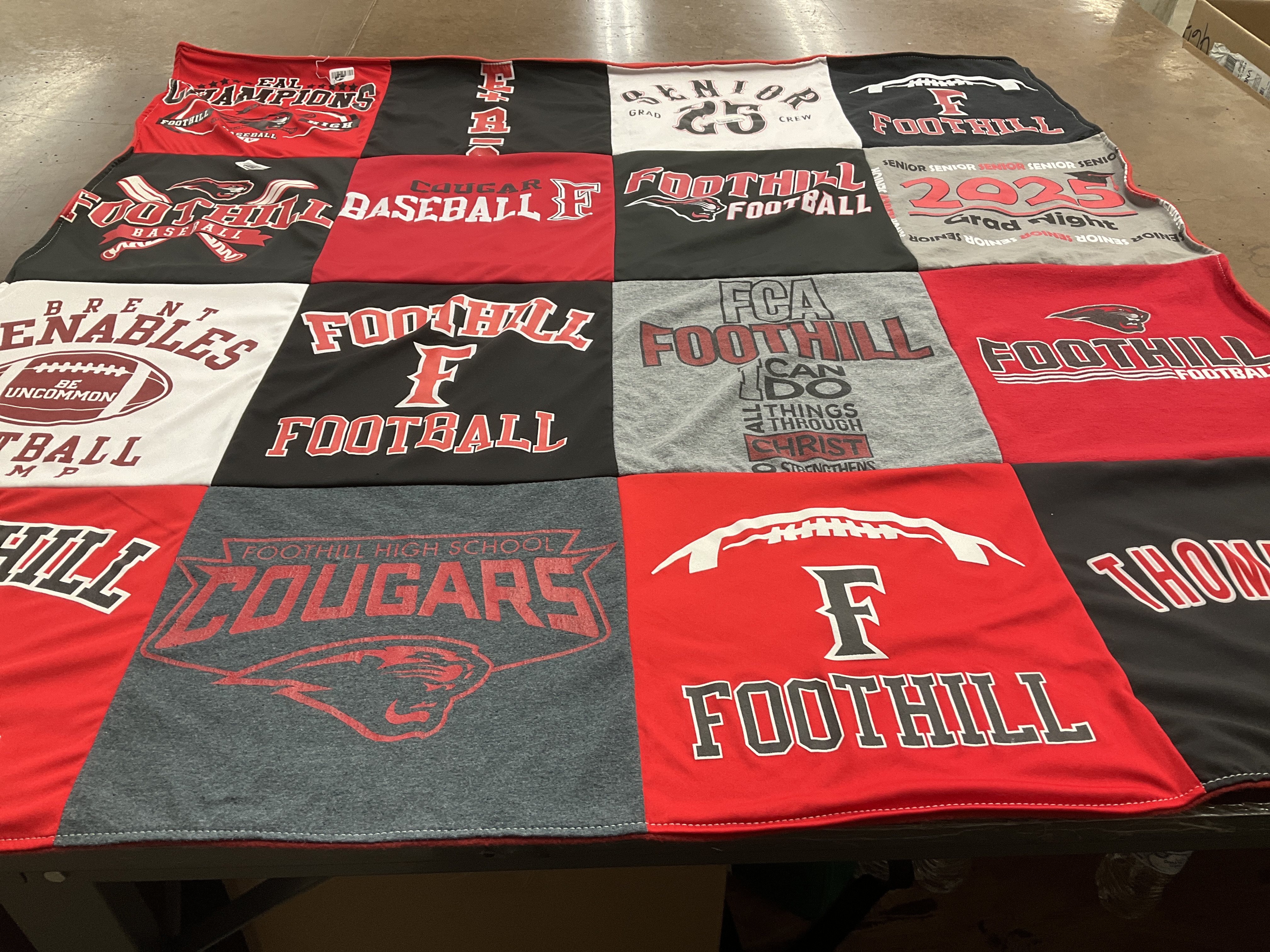 T-shirt quilt featuring foothill high school cougars by Jennelle from CA