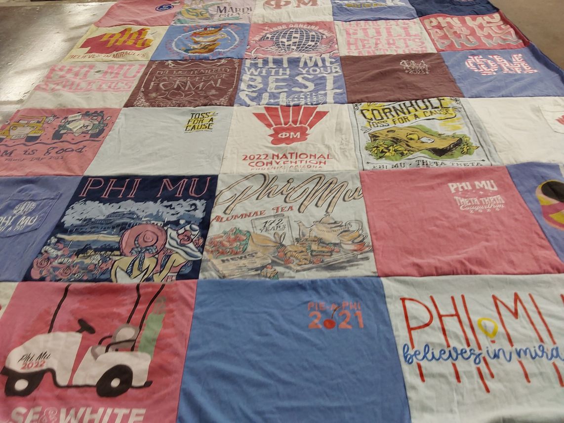 T-shirt quilt with sorority, fundraising themes by Kelli from GA