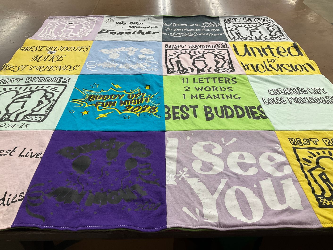 T-shirt quilt with friendship, inclusion themes by Robyn from IN