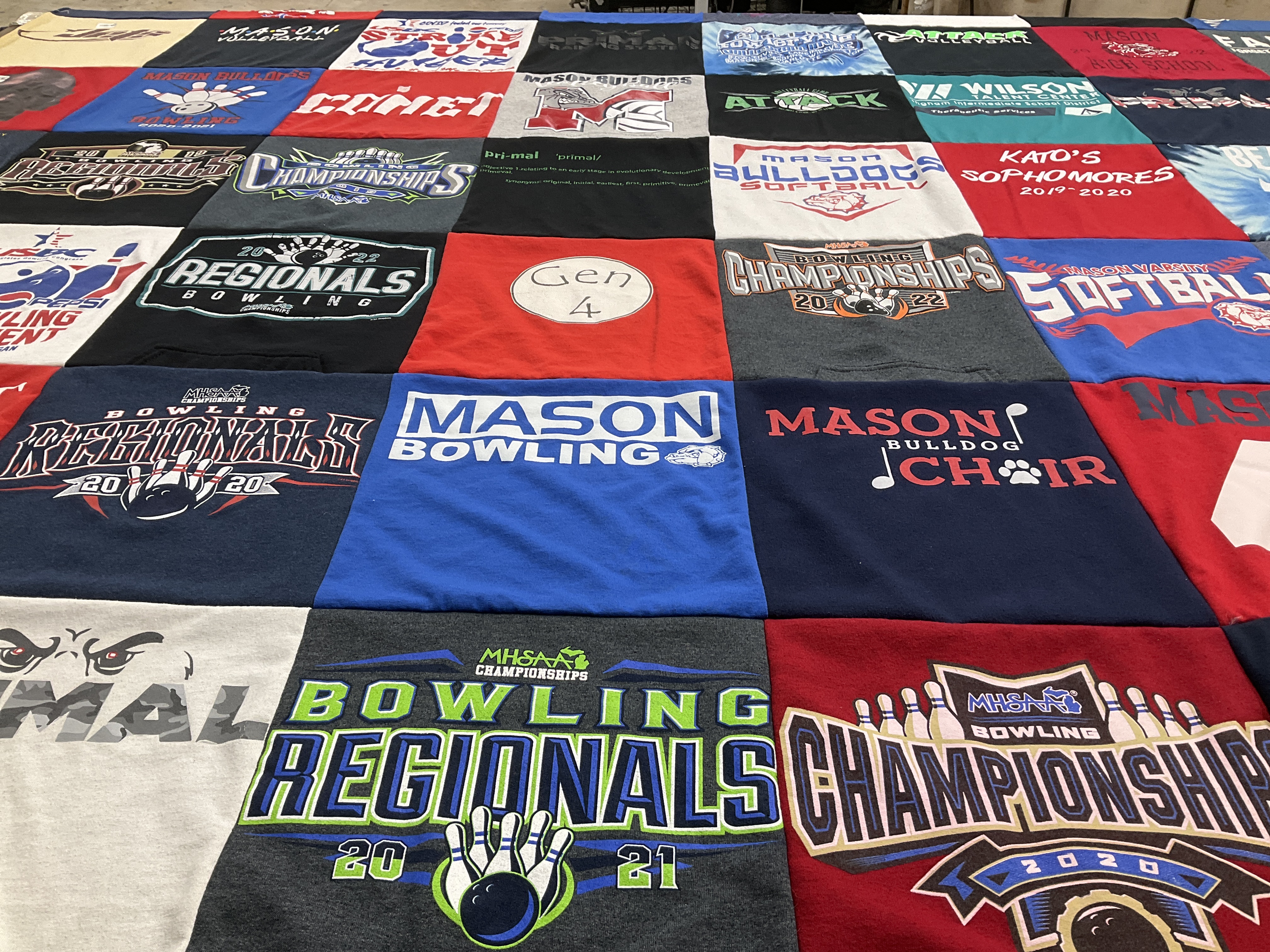T-shirt quilt featuring mason bulldogs by Jamie from MI