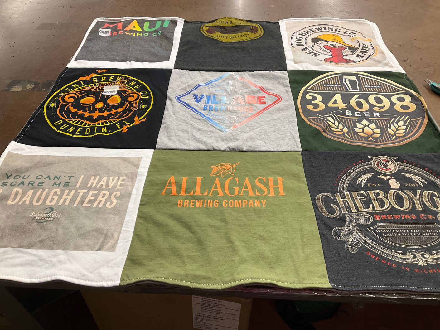 T-shirt quilt with craft beer, brewing themes by Susan from FL