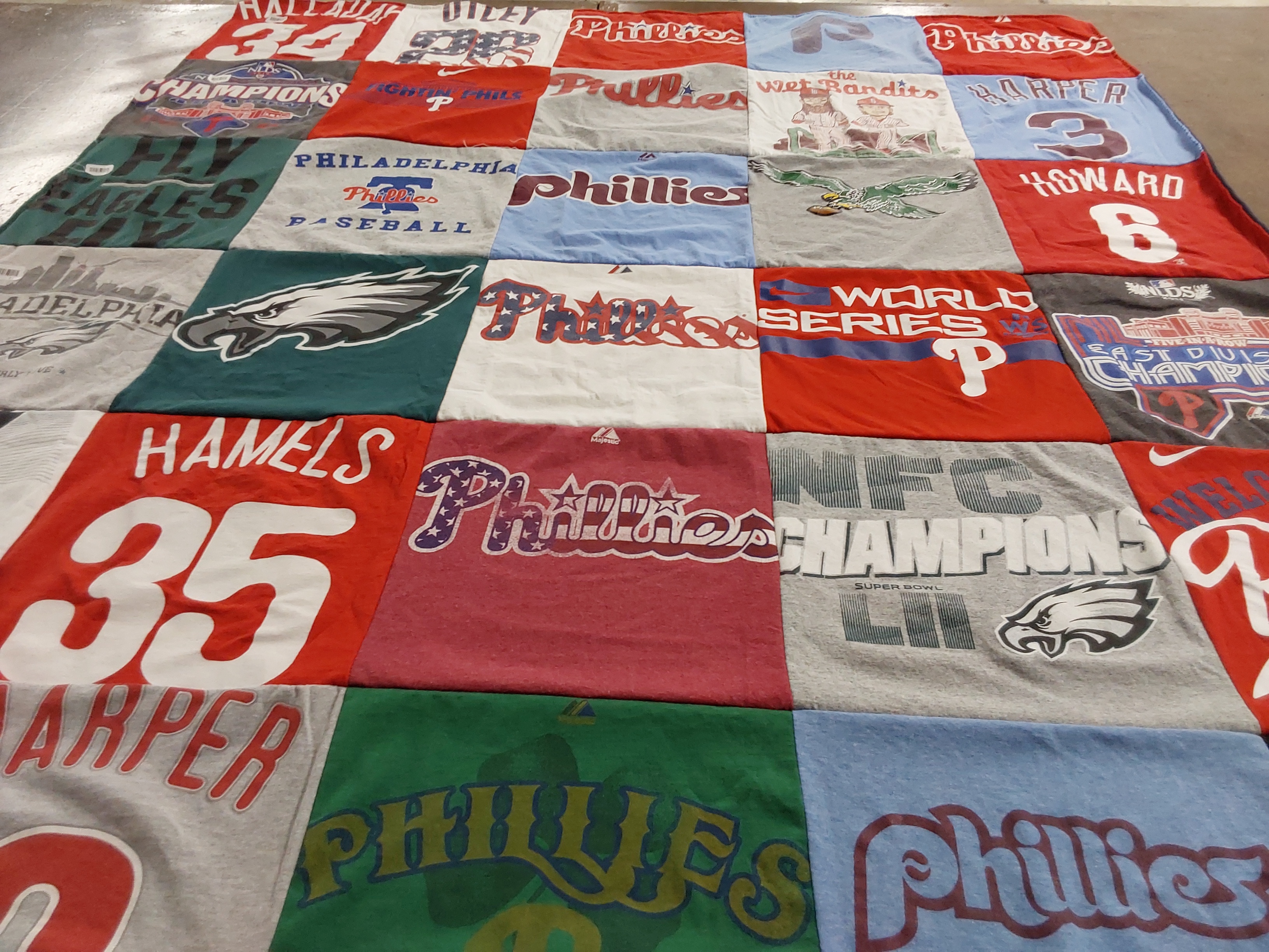 T-shirt quilt featuring philadelphia phillies, philadelphia eagles by Amanda from PA
