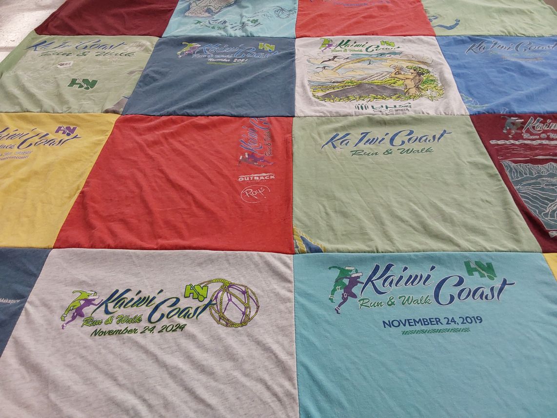 T-shirt quilt with running, outdoor activities themes by Elisha from CA