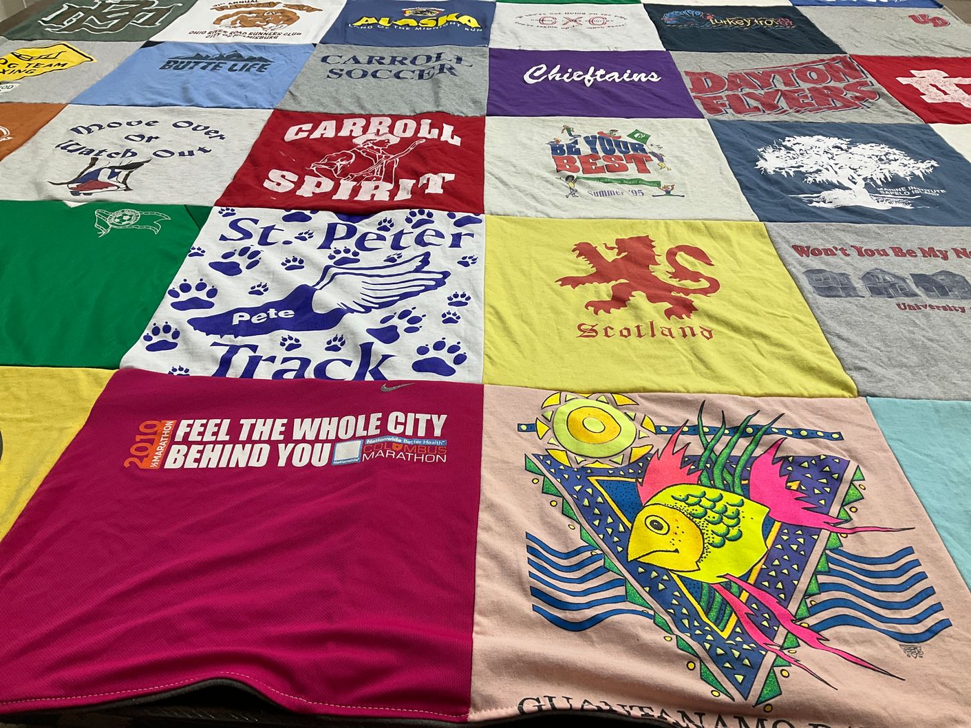 T-shirt quilt featuring dayton flyers, carroll teams by Shannon from OH