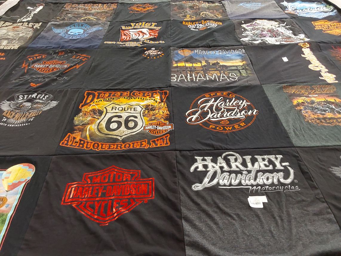 T-shirt quilt with motorcycles, travel themes by GUADALUPE from NM
