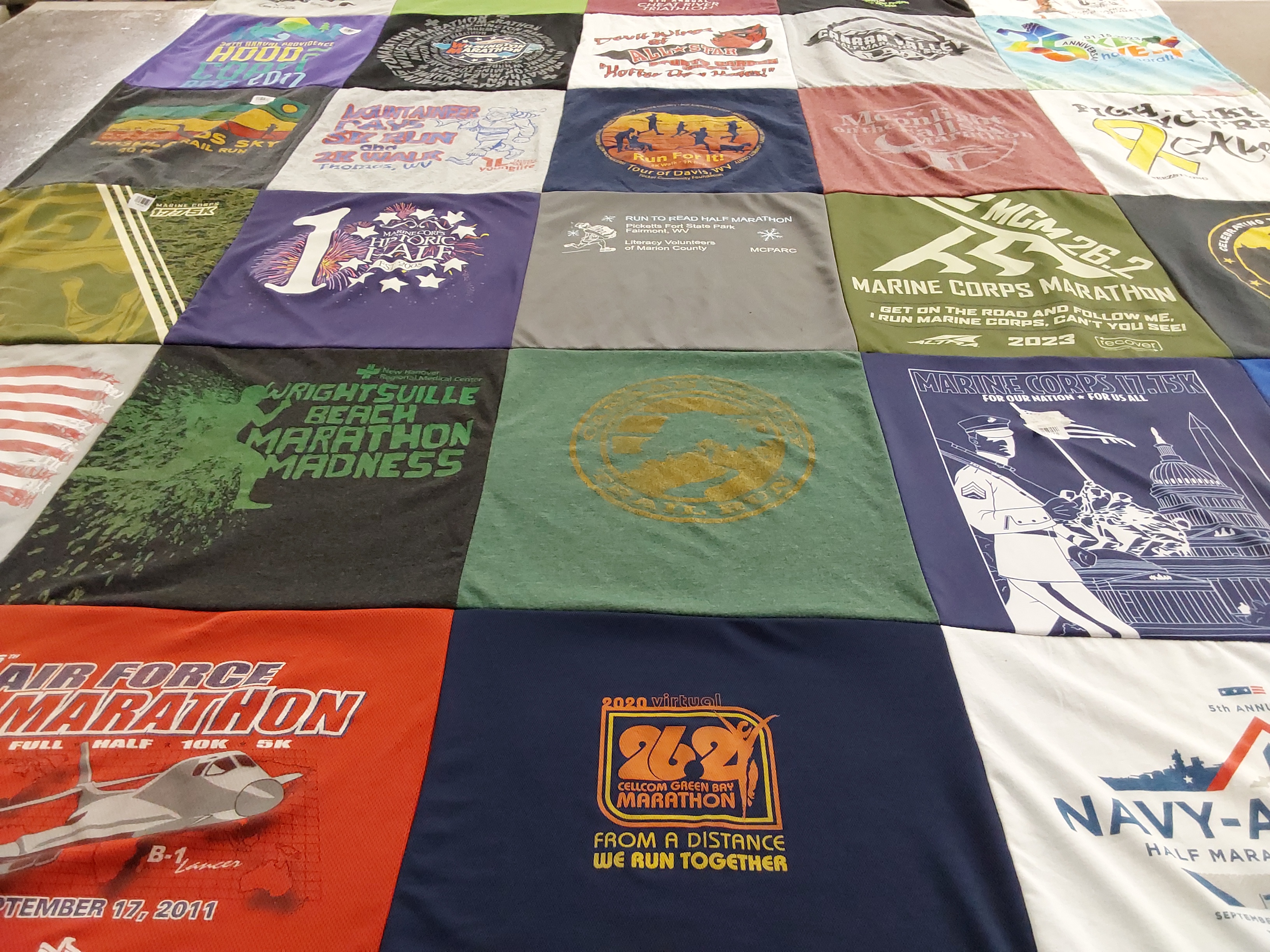 T-shirt quilt with running, marathons themes by Joel from WV