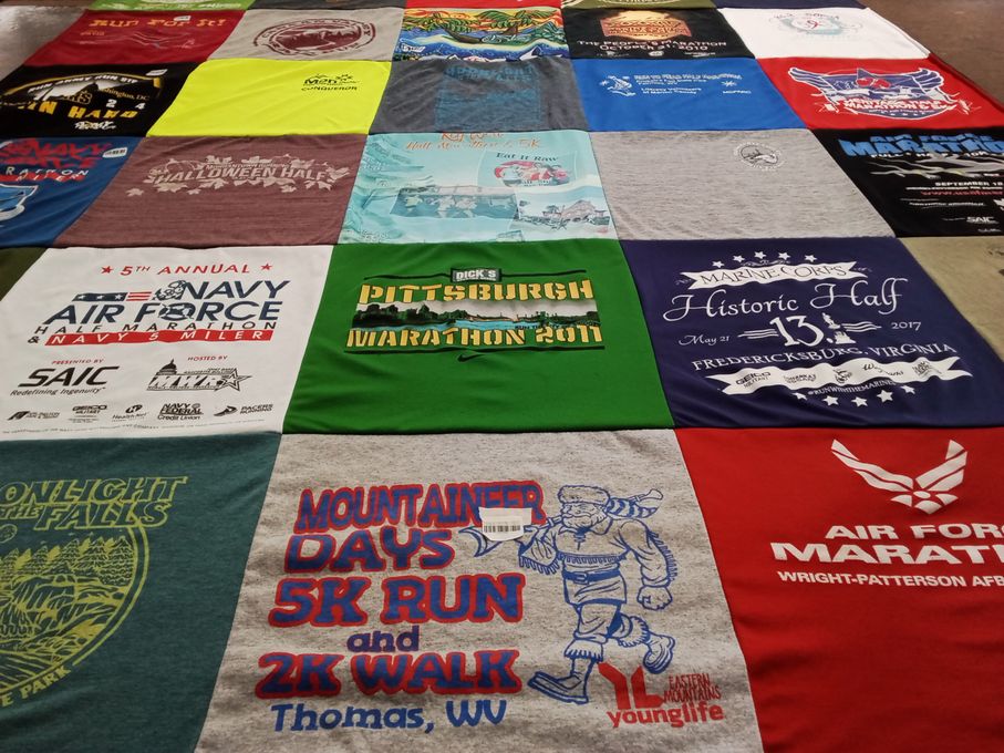 T-shirt quilt with running, marathons themes by Joel from WV
