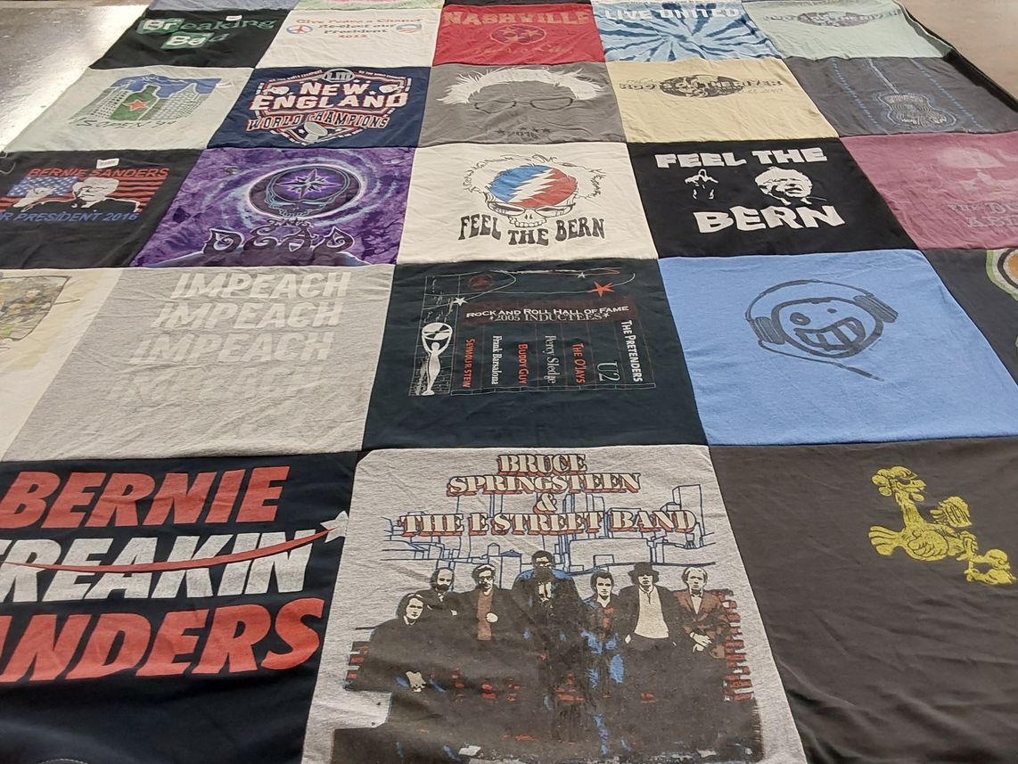 T-shirt quilt with politics, music themes by Brian from NH