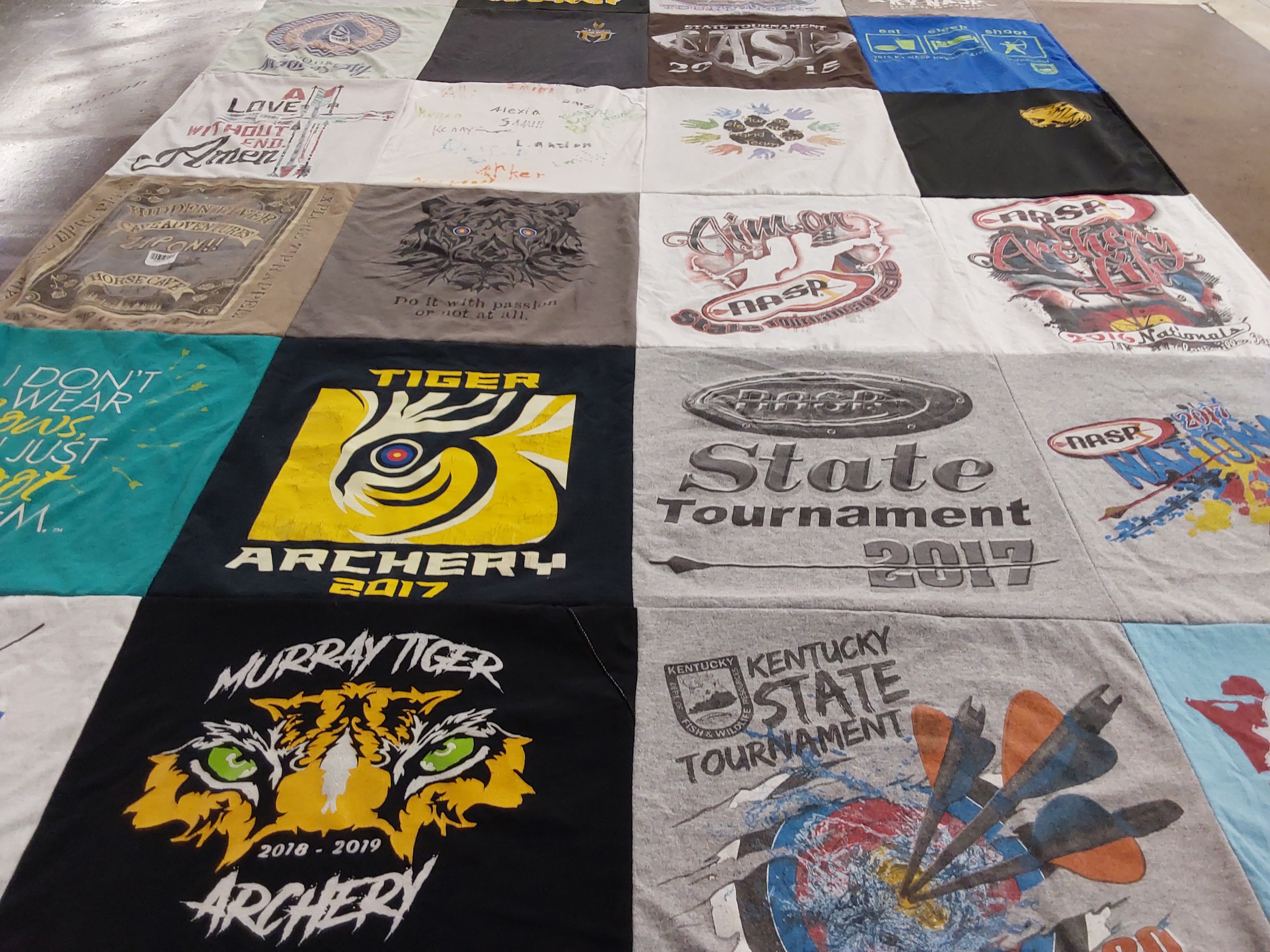 T-shirt quilt featuring murray tiger archery by Barbara from KY