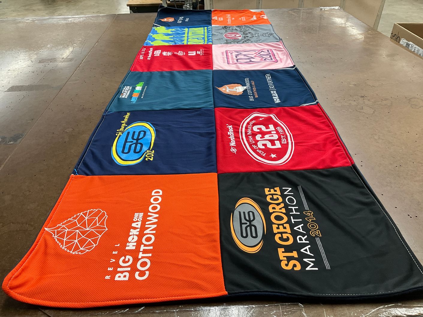 T-shirt quilt with running, marathons themes by Anastacia from TX