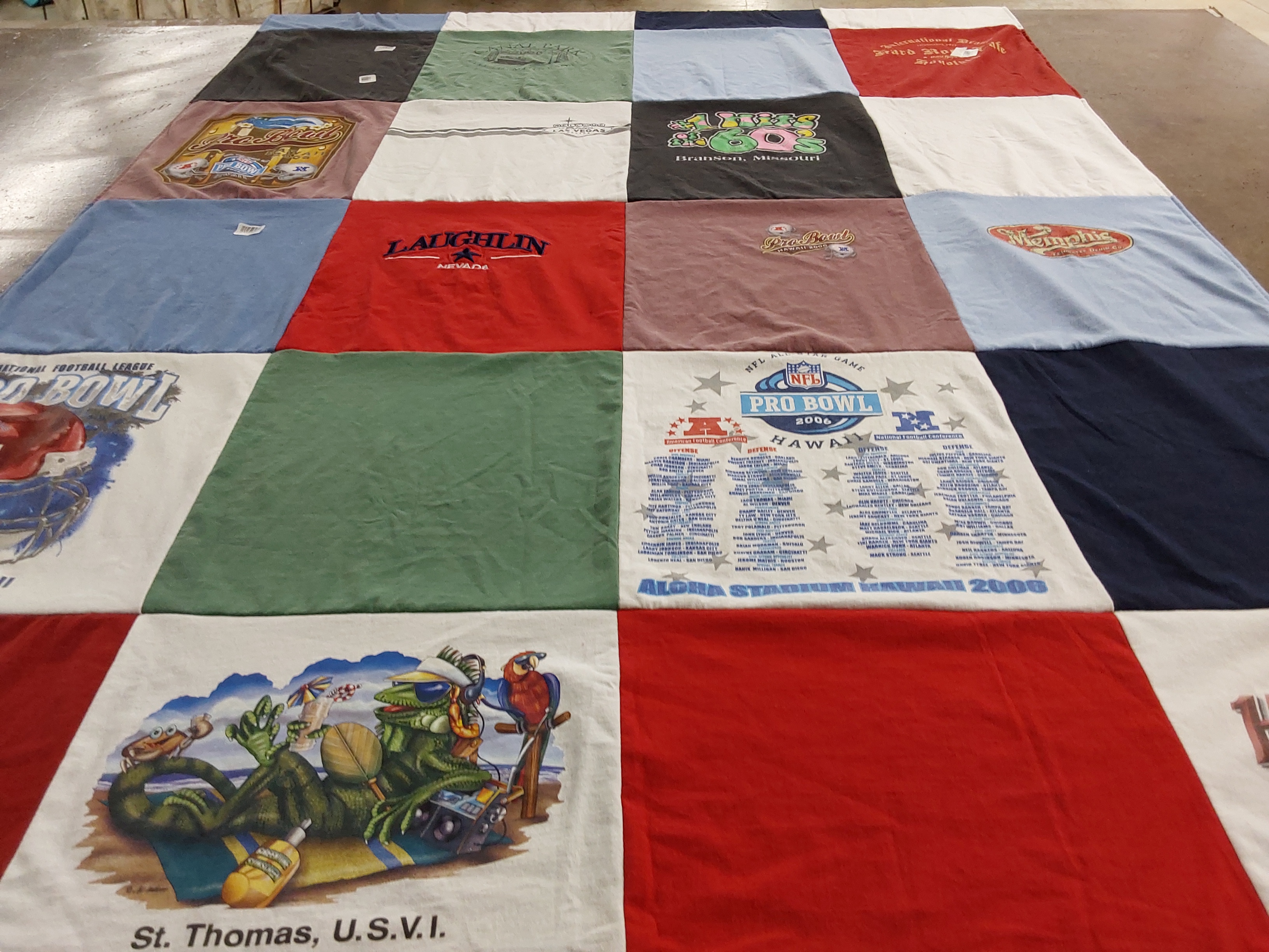 T-shirt quilt with sports, travel themes by Kathy from ND