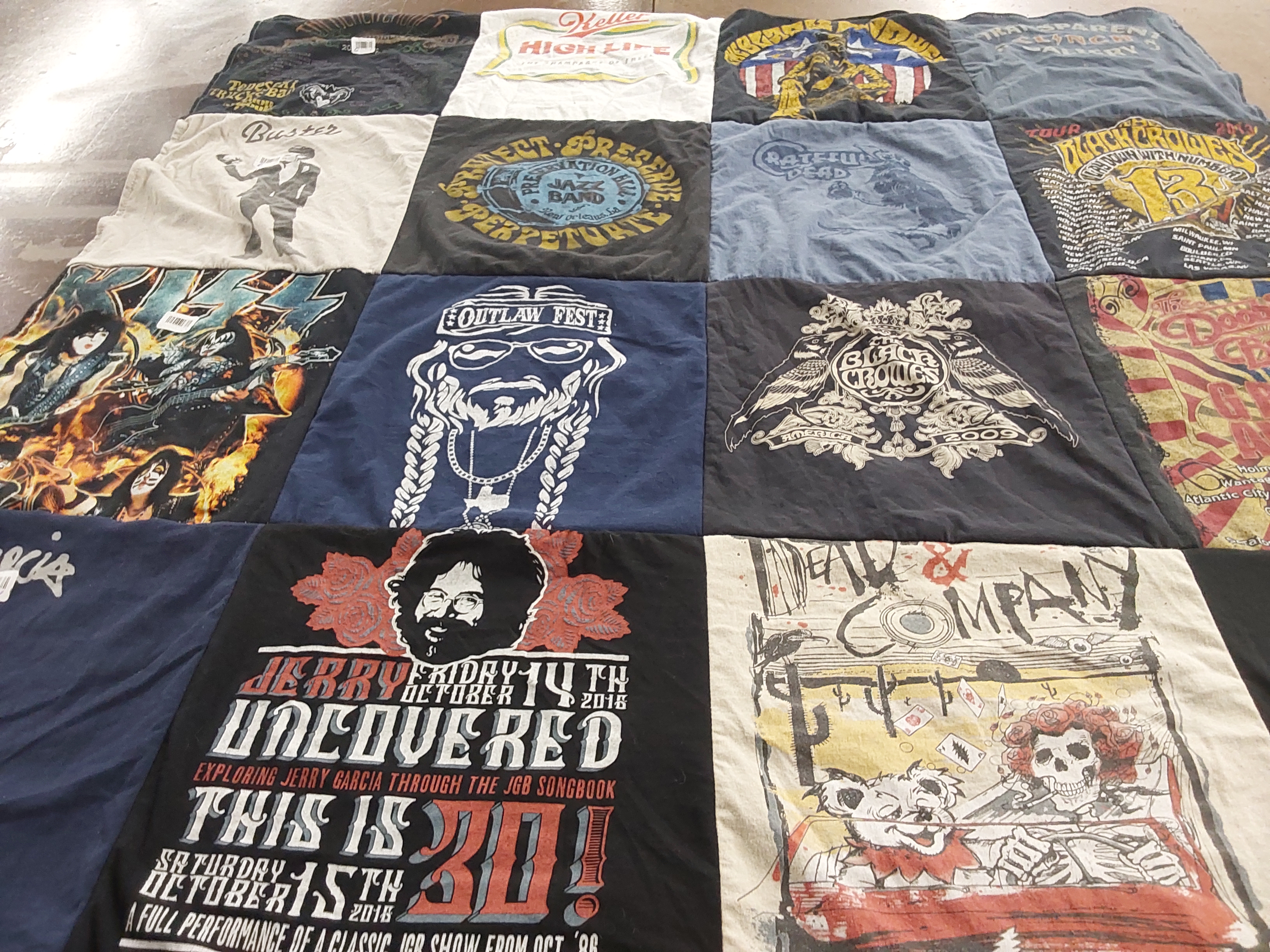T-shirt quilt with music, concerts themes by Mike from NJ