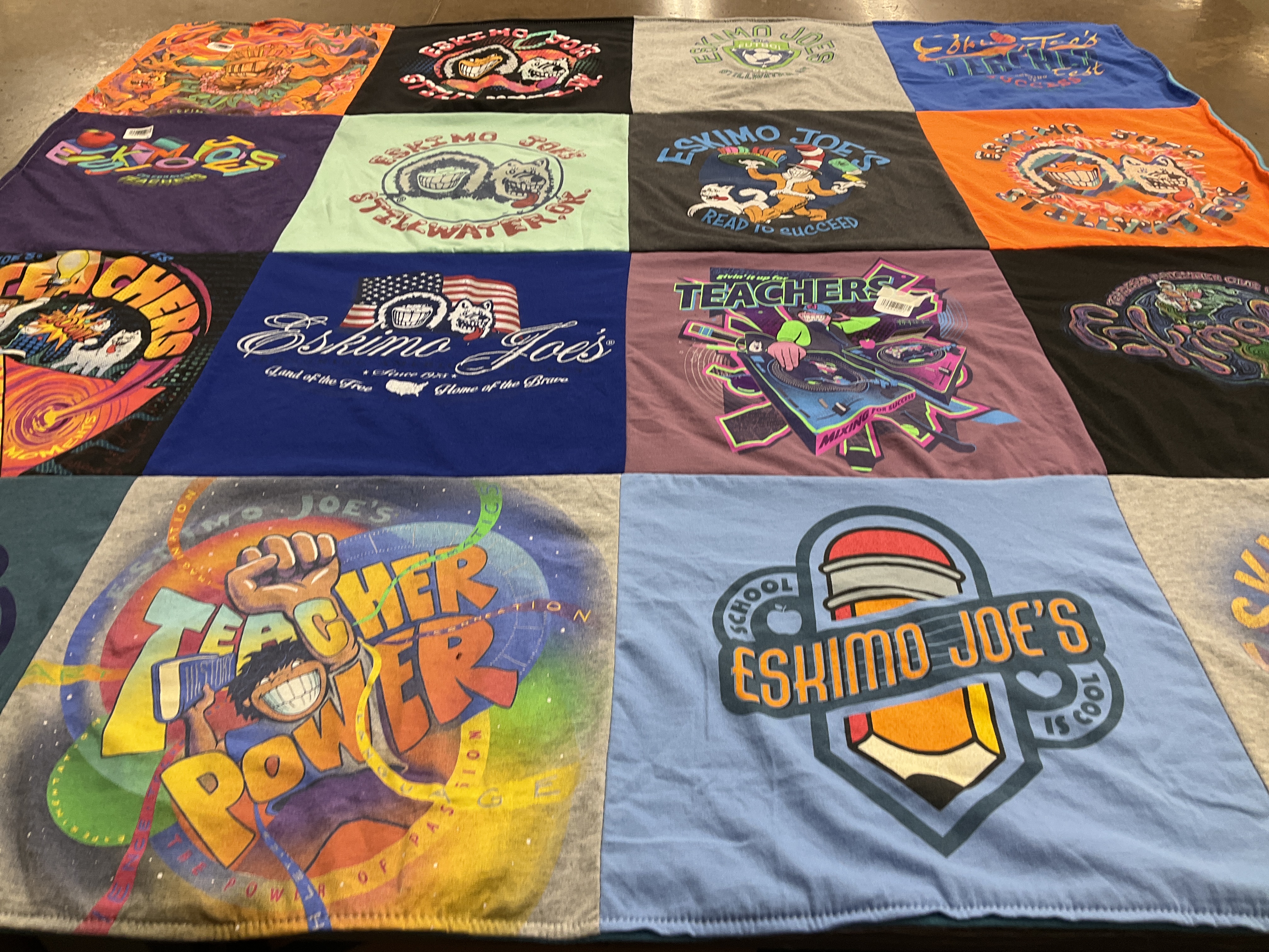 T-shirt quilt with education, teaching themes by Juliana from KS
