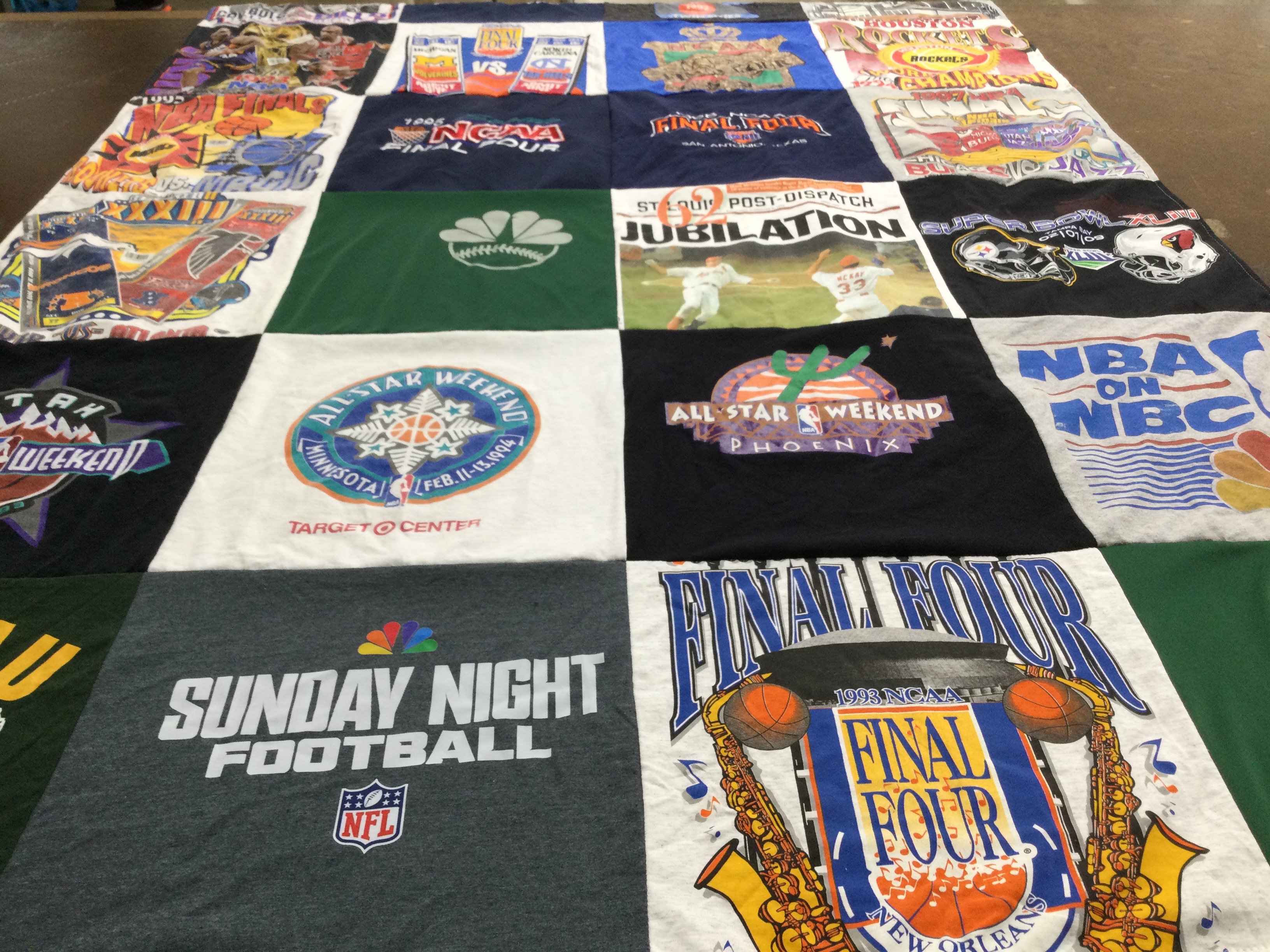 T-shirt quilt with sports, basketball themes by Mark from SC