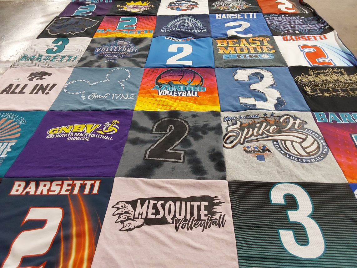 T-shirt quilt with volleyball, sports themes by Celeste from AZ