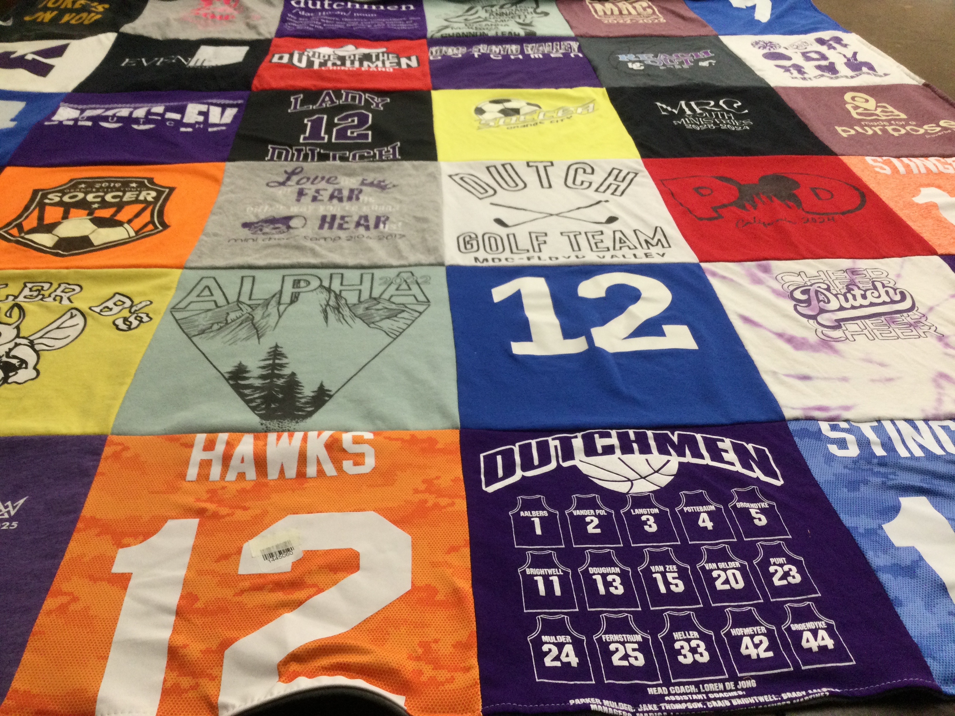 T-shirt quilt featuring dutchmen, hawk by Kasi from IA